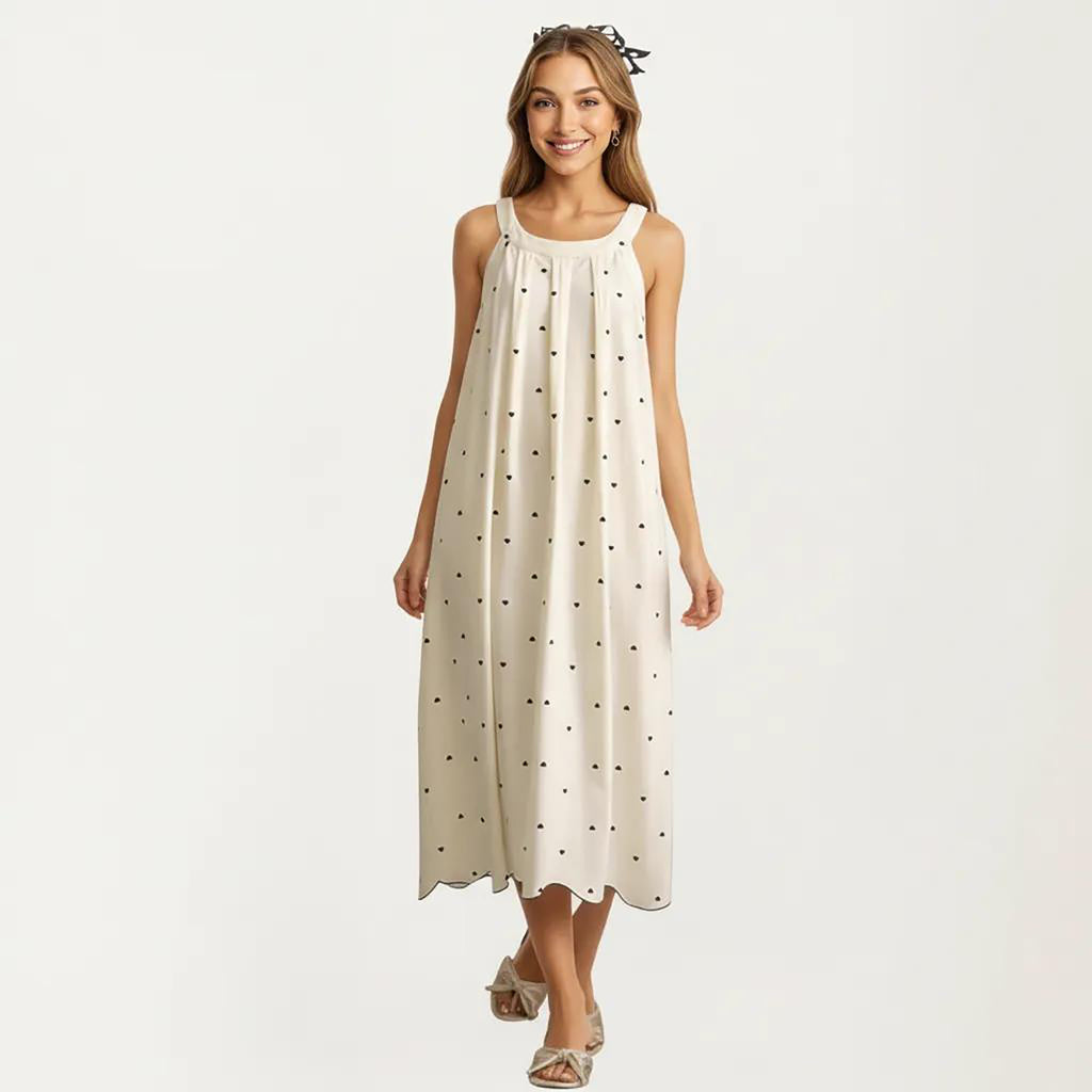 Anna-Kaci Sleeveless Pajama Dress with Scoop Neck Loose Fit Midi Sleepwear Nightgown with Printed Pattern