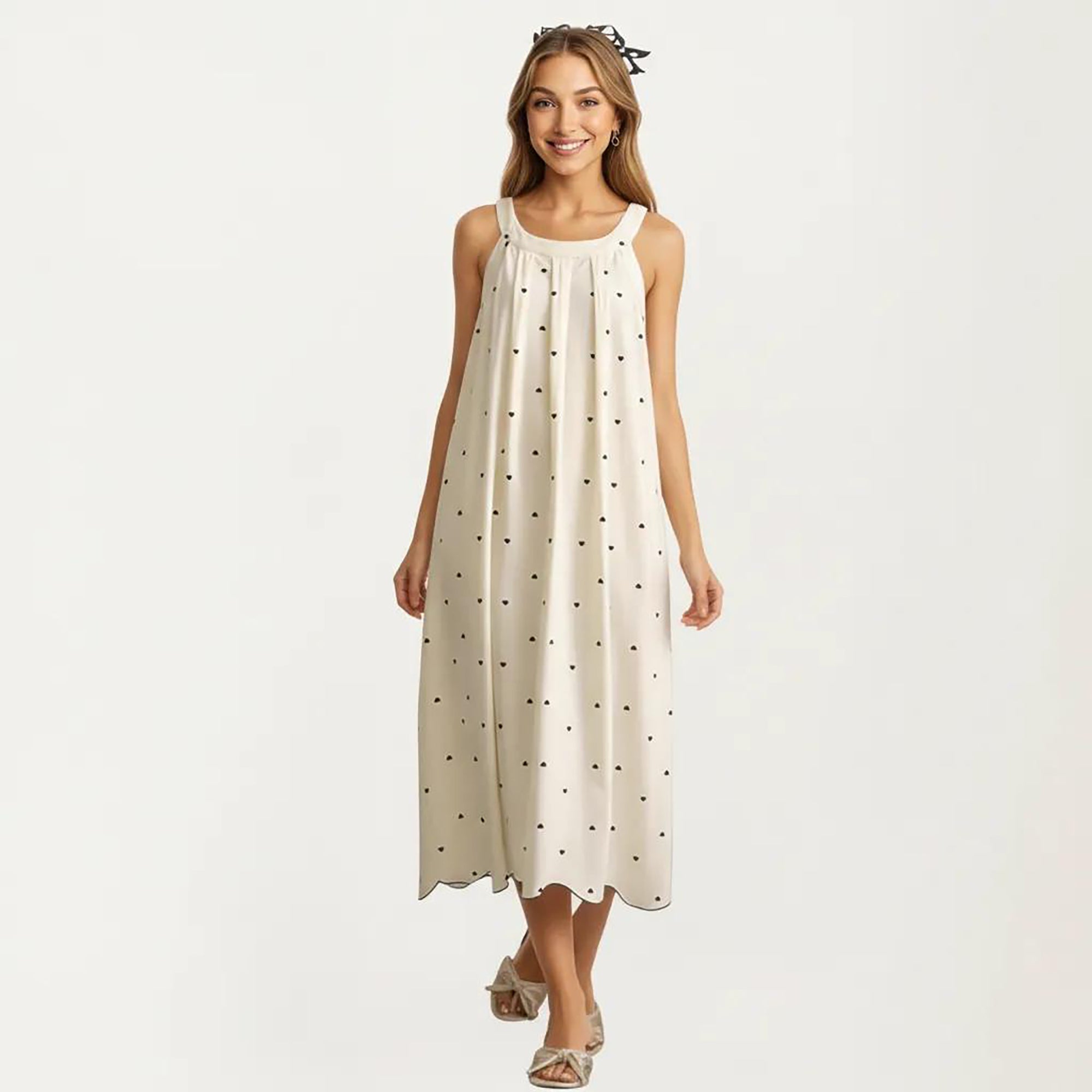 Anna-Kaci Sleeveless Pajama Dress with Scoop Neck Loose Fit Midi Sleepwear Nightgown with Printed Pattern