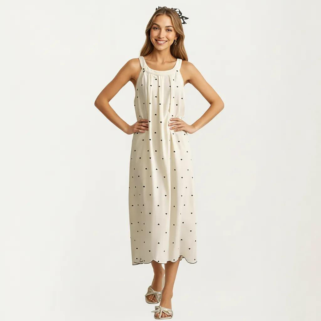 Anna-Kaci Sleeveless Pajama Dress with Scoop Neck Loose Fit Midi Sleepwear Nightgown with Printed Pattern