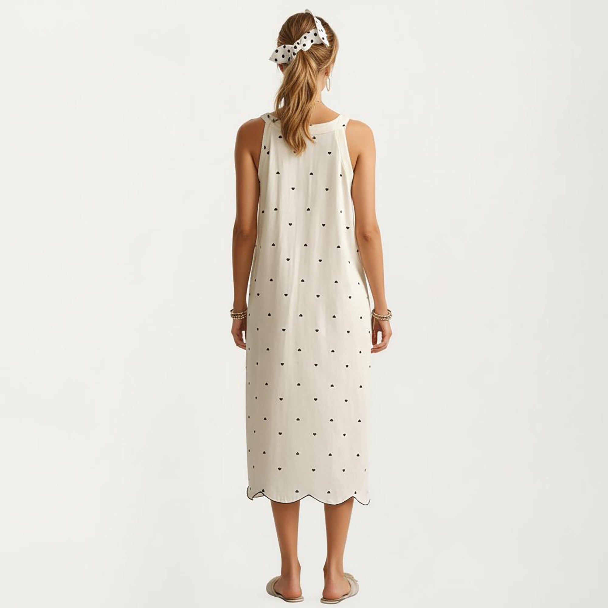 Anna-Kaci Sleeveless Pajama Dress with Scoop Neck Loose Fit Midi Sleepwear Nightgown with Printed Pattern