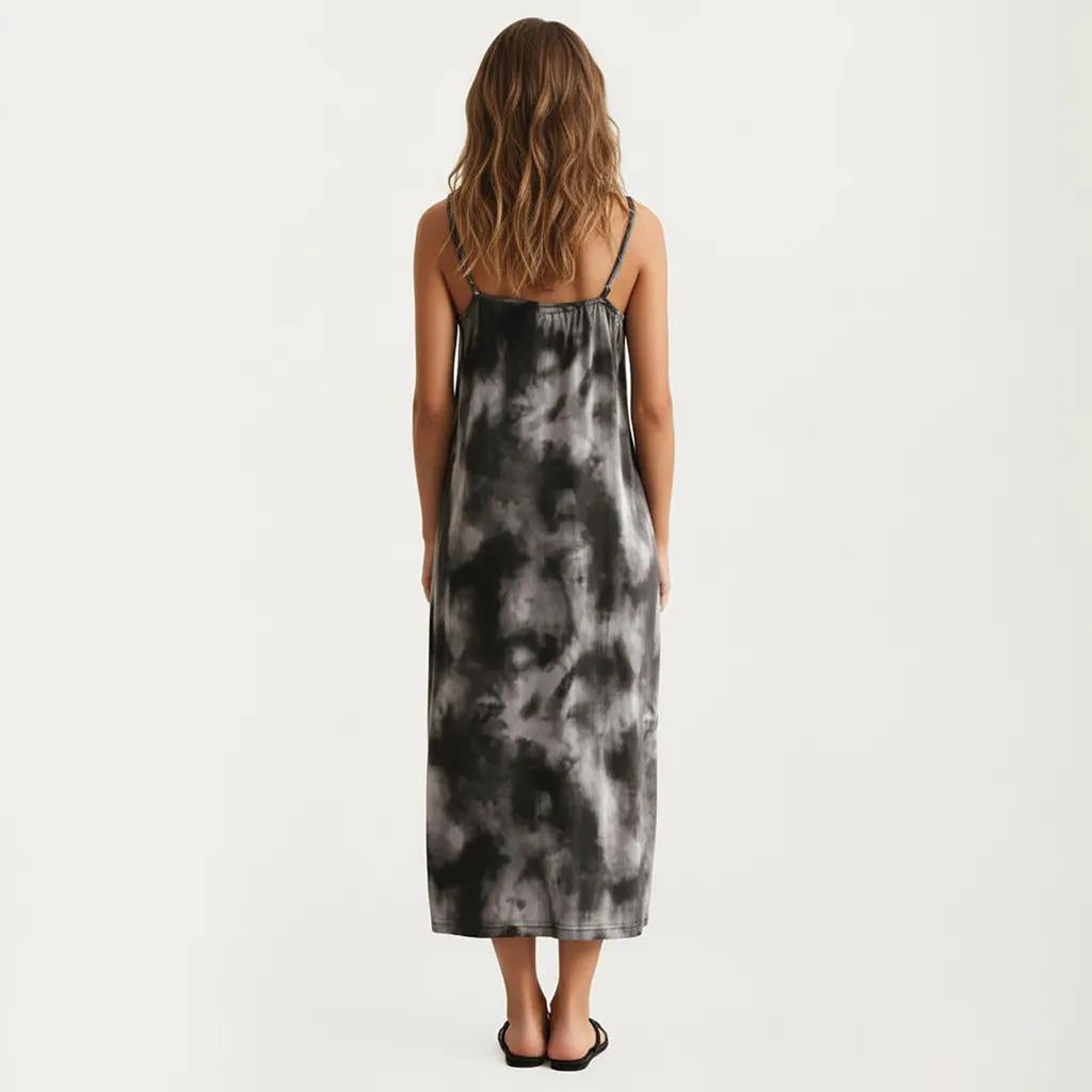 Anna-Kaci Tie Dye Sleeveless Pajama Dress with Spaghetti Straps Relaxed Fit Midi Lounge Sleepwear Nightgown
