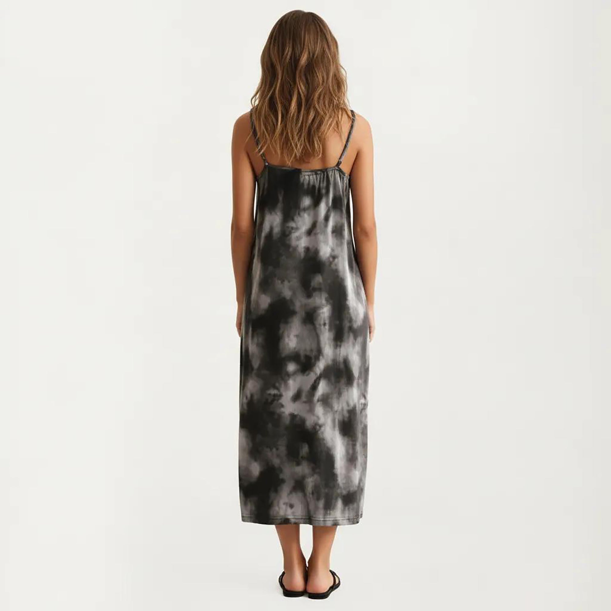 Anna-Kaci Tie Dye Sleeveless Pajama Dress with Spaghetti Straps Relaxed Fit Midi Lounge Sleepwear Nightgown