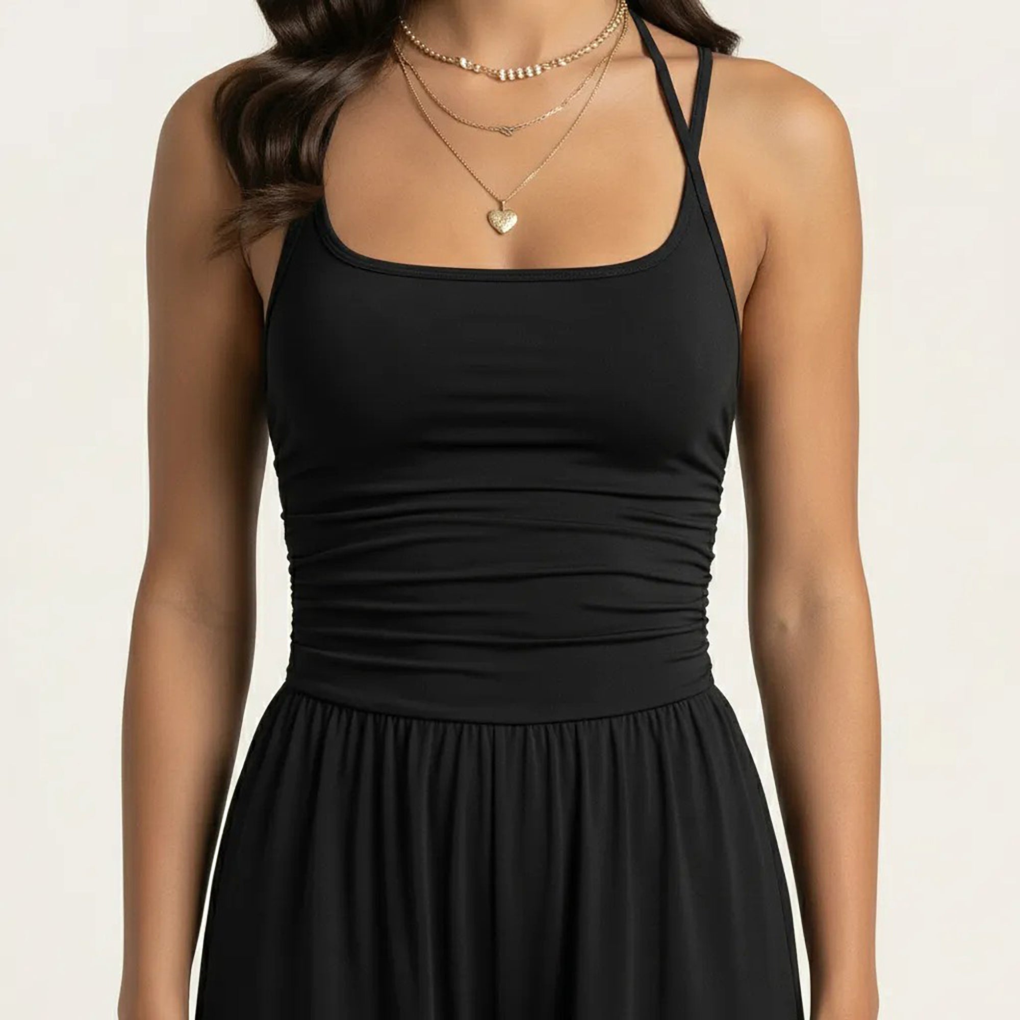 Anna-Kaci Women's Sleeveless Wide Leg Jumpsuit with Scoop Neck Ruched Bodice Soft Stretch Fabric