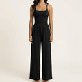 Anna-Kaci Women's Sleeveless Wide Leg Jumpsuit with Scoop Neck Ruched Bodice Soft Stretch Fabric