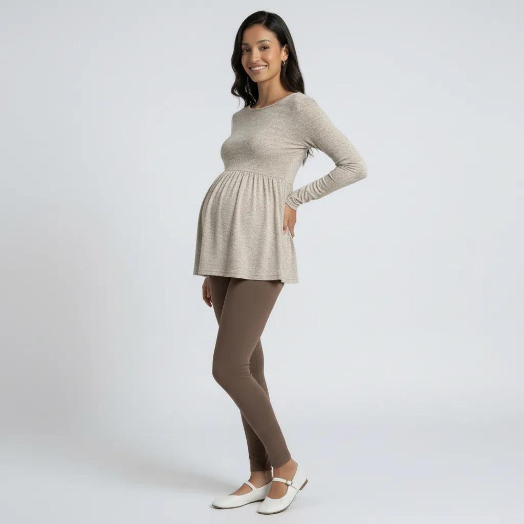 Anna-Kaci Women's Maternity Long Sleeve Babydoll Tunic Top with Crew Neck Soft Stretch Flowy Shirt