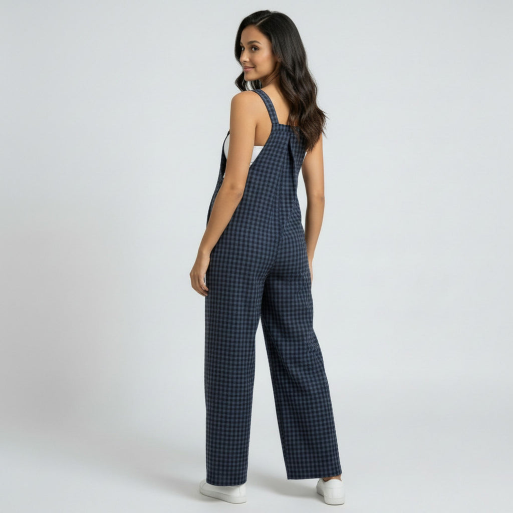 Anna-Kaci Women's Maternity Gingham Wide Leg Jumpsuit with Adjustable Straps Square Neck Loose Fit Overalls