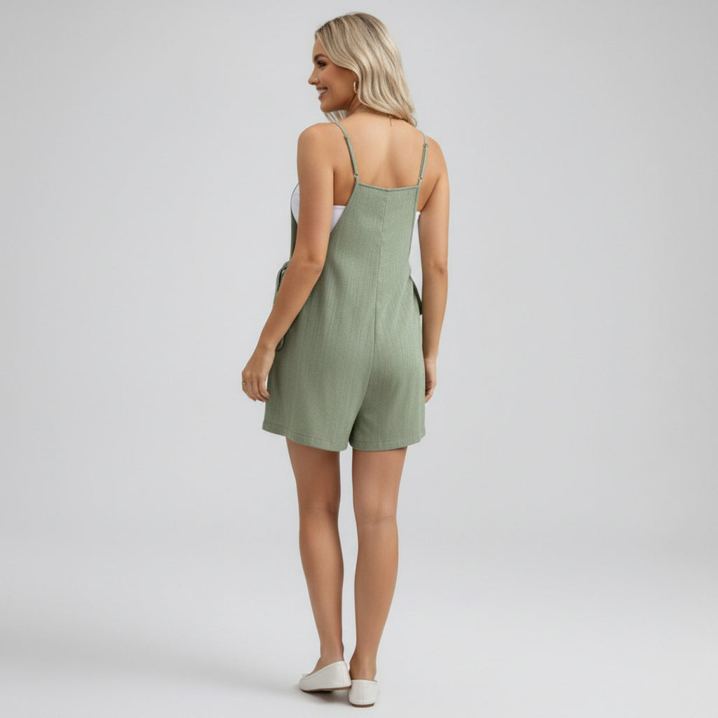 Anna-Kaci Women's Maternity Sleeveless Tie Side Romper with Adjustable Straps Loose Fit Soft Stretch Jumpsuit