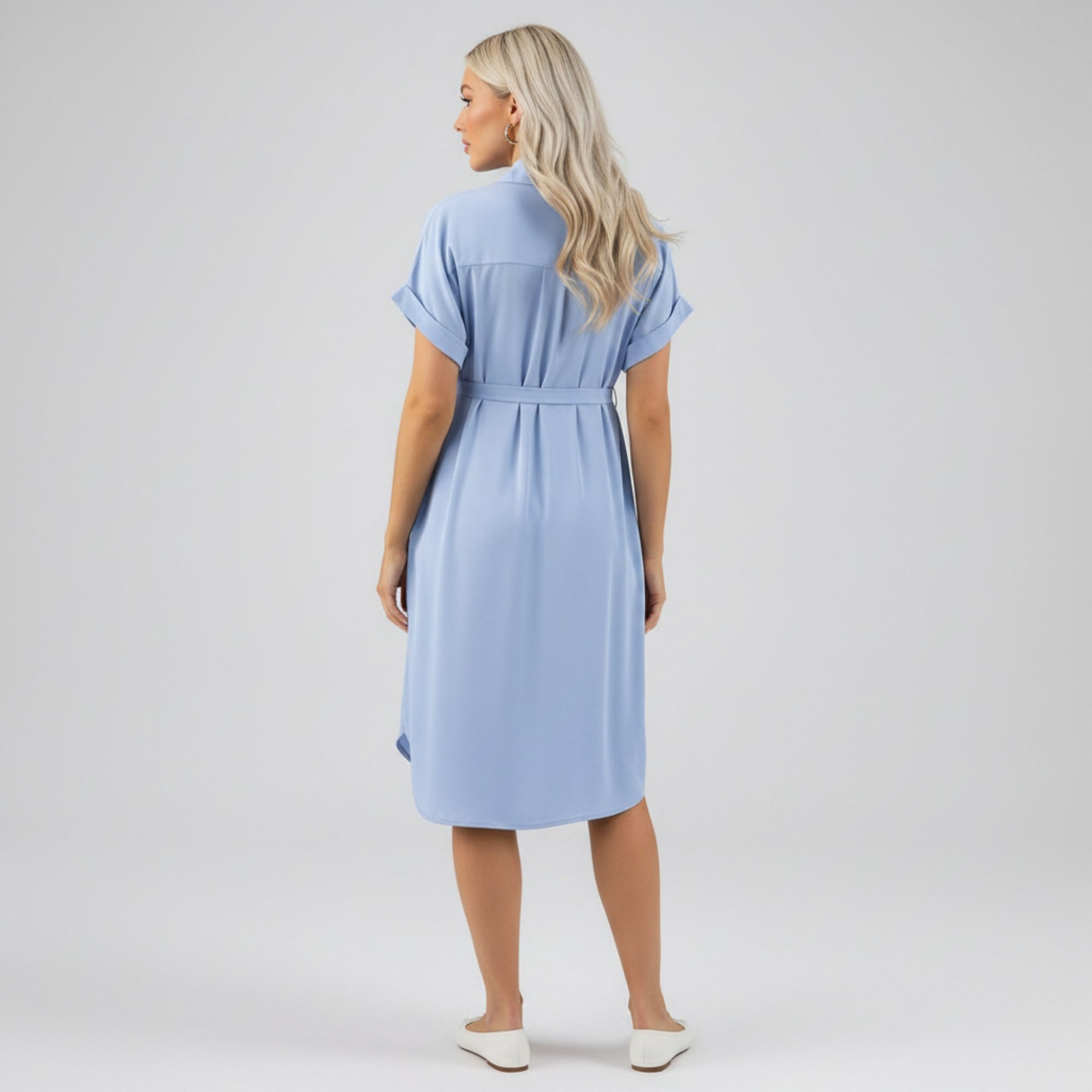 Anna-Kaci Women's Maternity Button Down Shirt Dress with Adjustable Tie Waist Collared Midi Dress