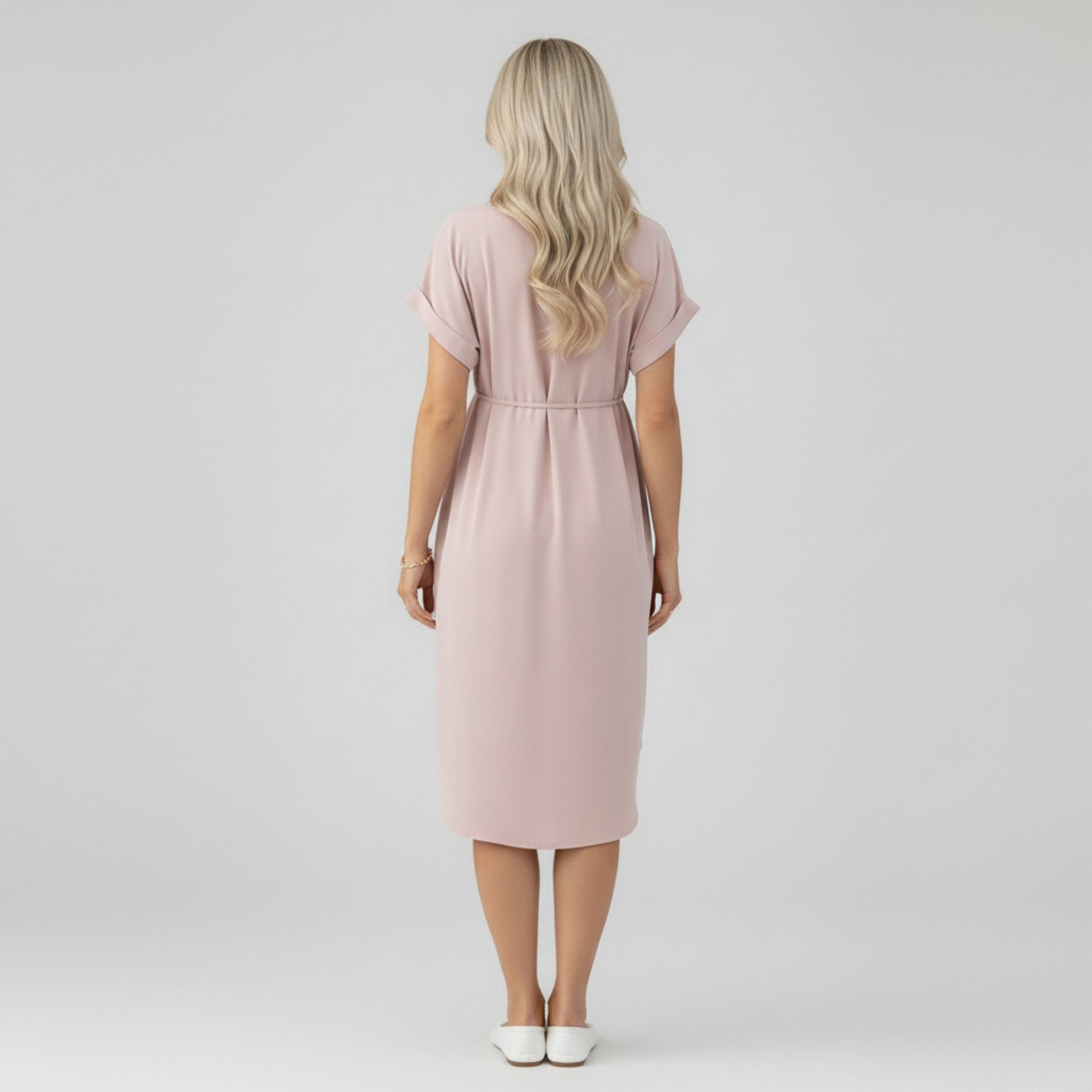Anna-Kaci Women's Maternity Button Down Shirt Dress with Adjustable Tie Waist Collared Midi Dress