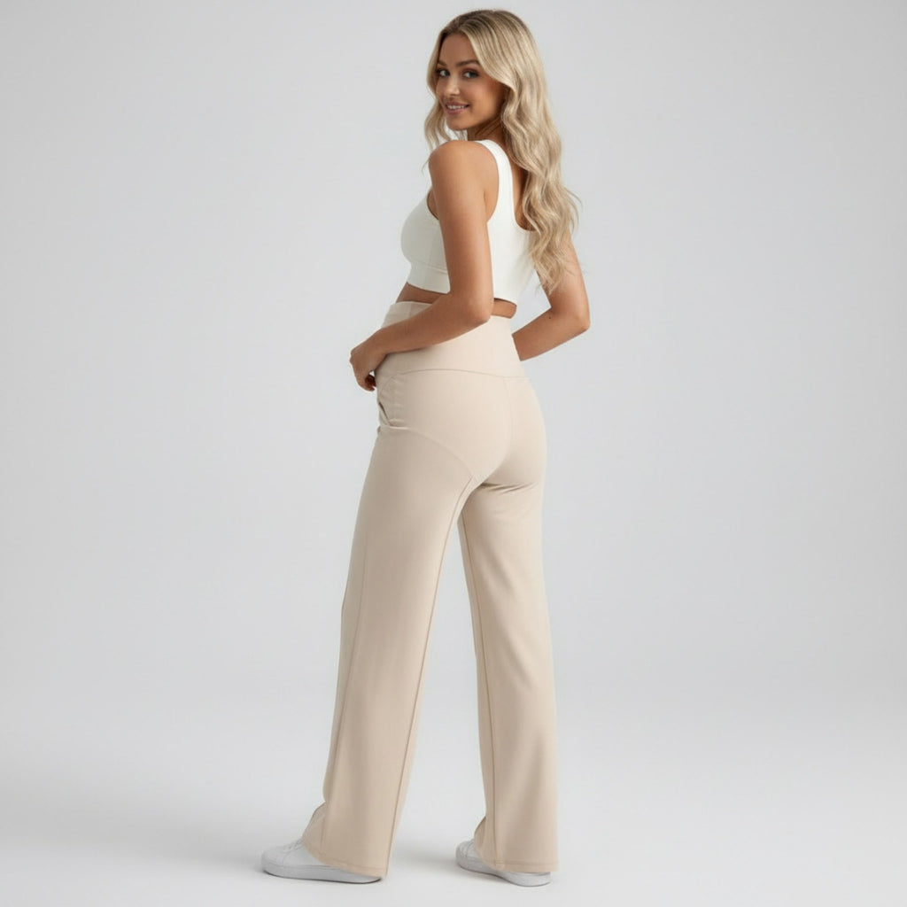 Anna-Kaci Women's High Waist Maternity Wide Leg Pants with Over Belly Panel Front Seam Stretch Lounge Pants