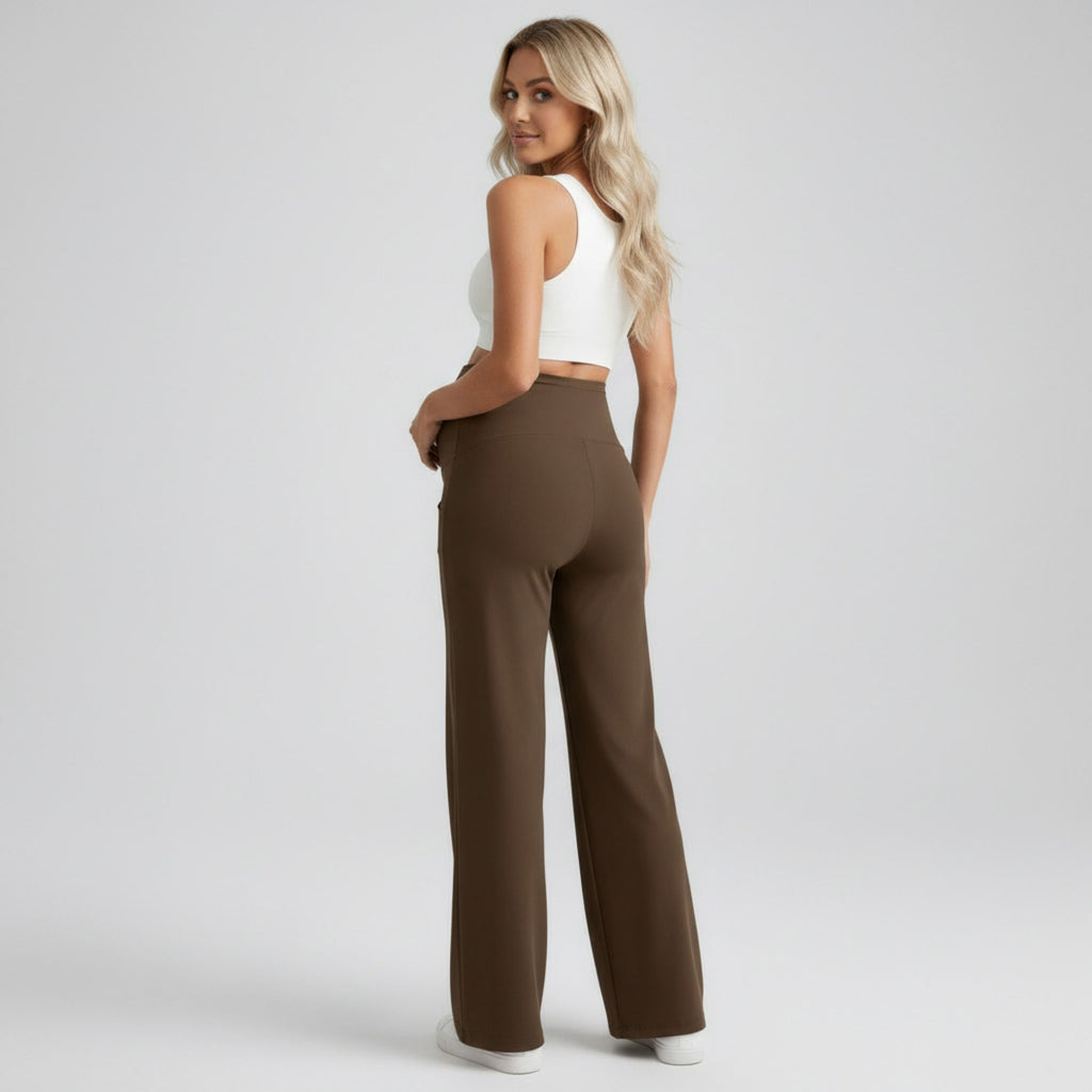 Anna-Kaci Women's High Waist Maternity Wide Leg Pants with Over Belly Panel Front Seam Stretch Lounge Pants