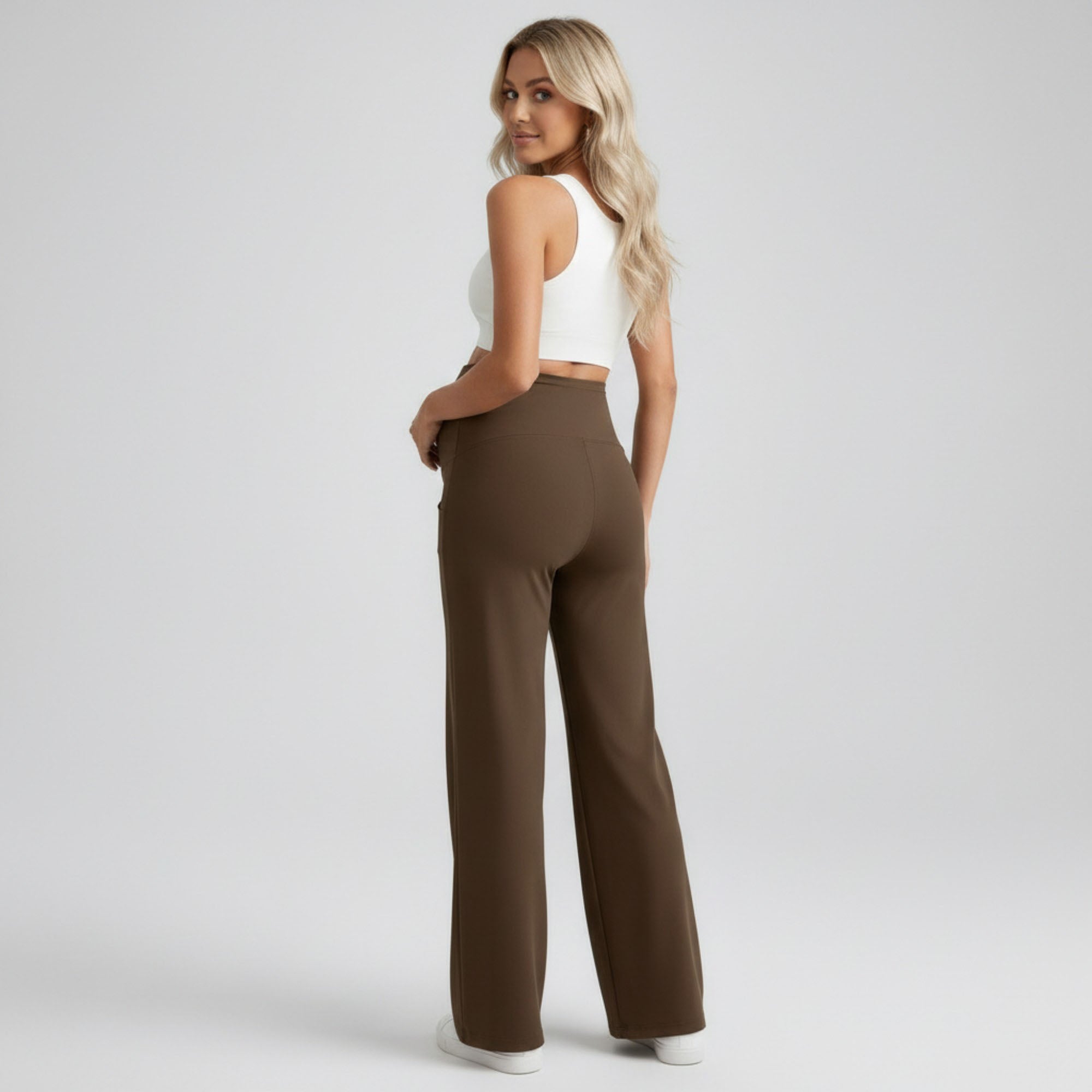 Anna-Kaci Women's High Waist Maternity Wide Leg Pants with Over Belly Panel Front Seam Stretch Lounge Pants