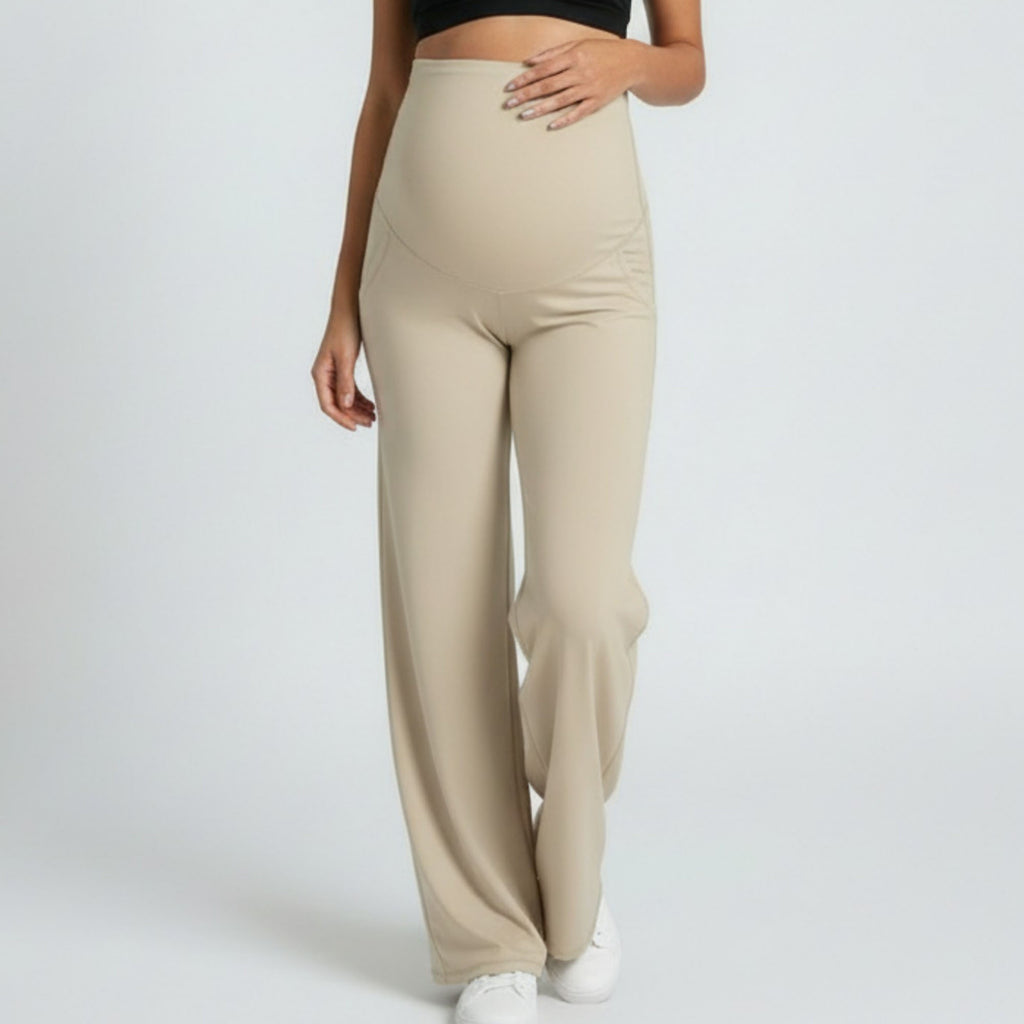 Anna-Kaci Women's High Waist Maternity Wide Leg Pants with Over Belly Panel Soft Stretch Lounge Pants