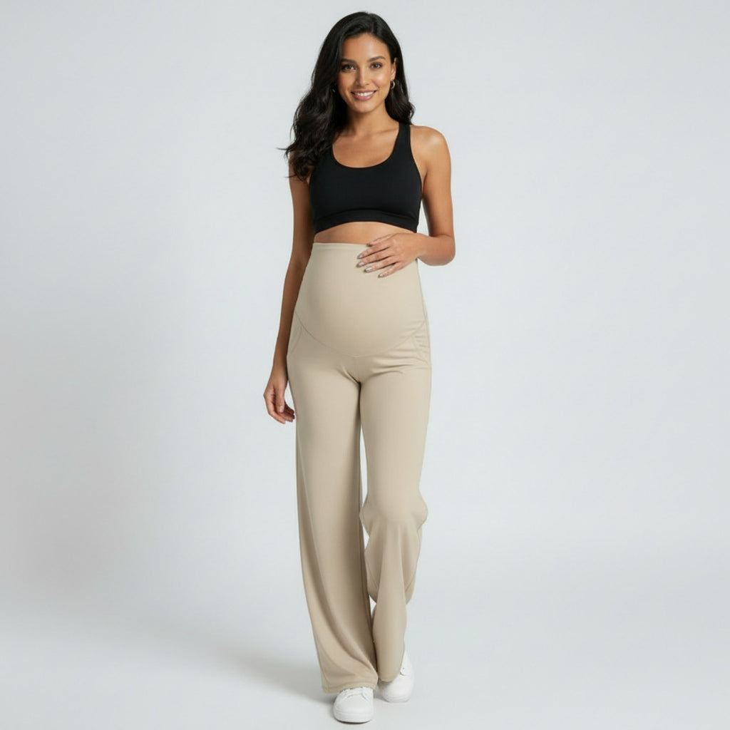Anna-Kaci Women's High Waist Maternity Wide Leg Pants with Over Belly Panel Soft Stretch Lounge Pants