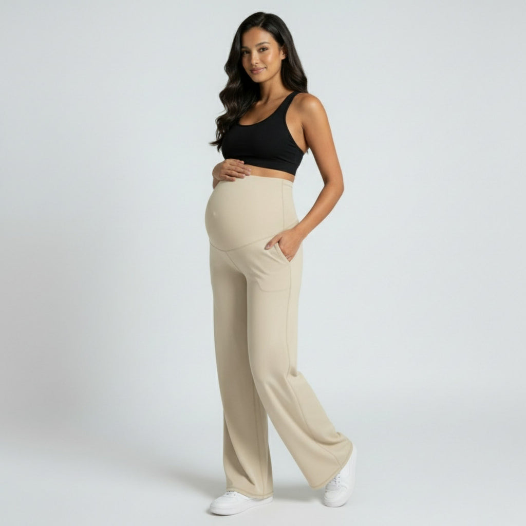 Anna-Kaci Women's High Waist Maternity Wide Leg Pants with Over Belly Panel Soft Stretch Lounge Pants