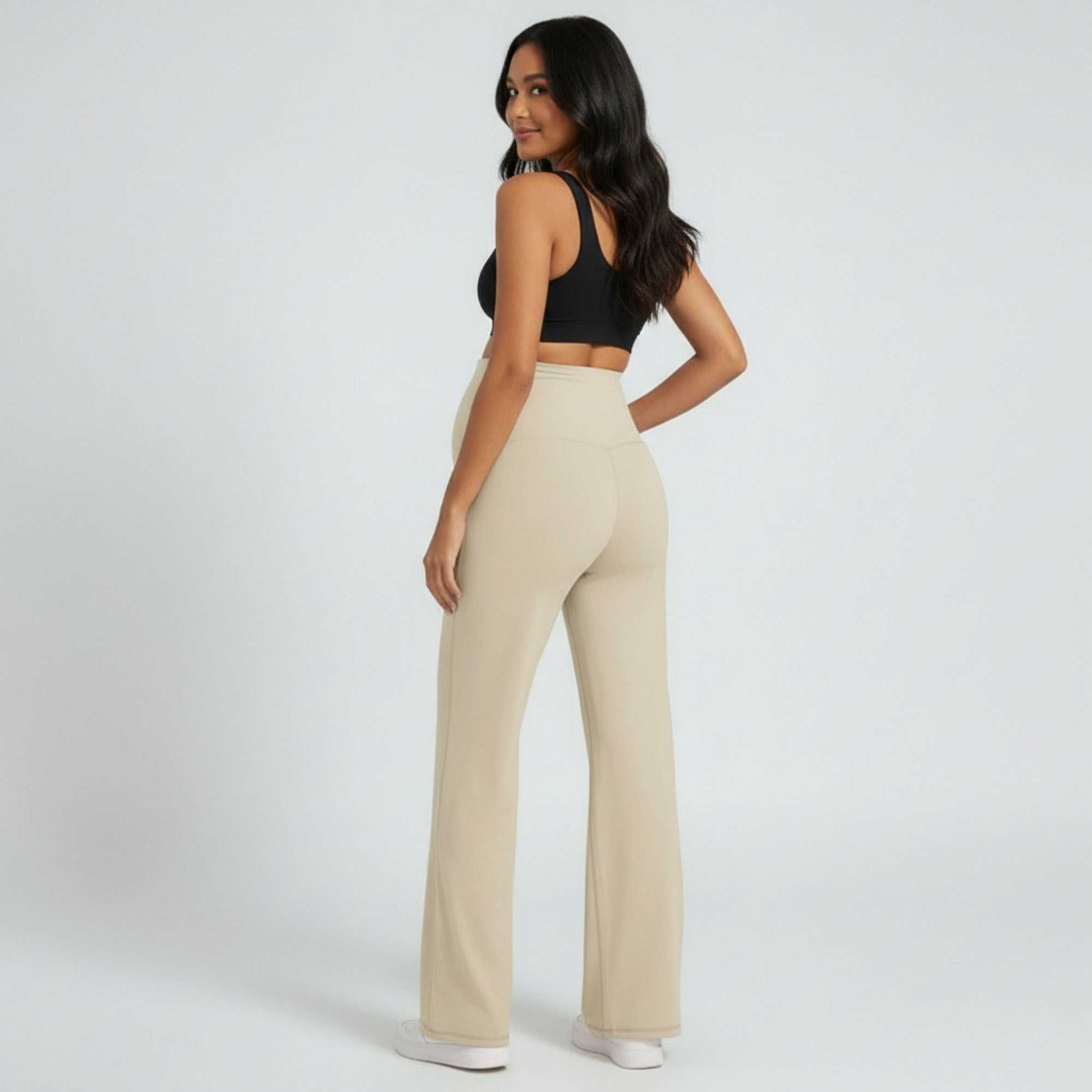 Anna-Kaci Women's High Waist Maternity Wide Leg Pants with Over Belly Panel Soft Stretch Lounge Pants