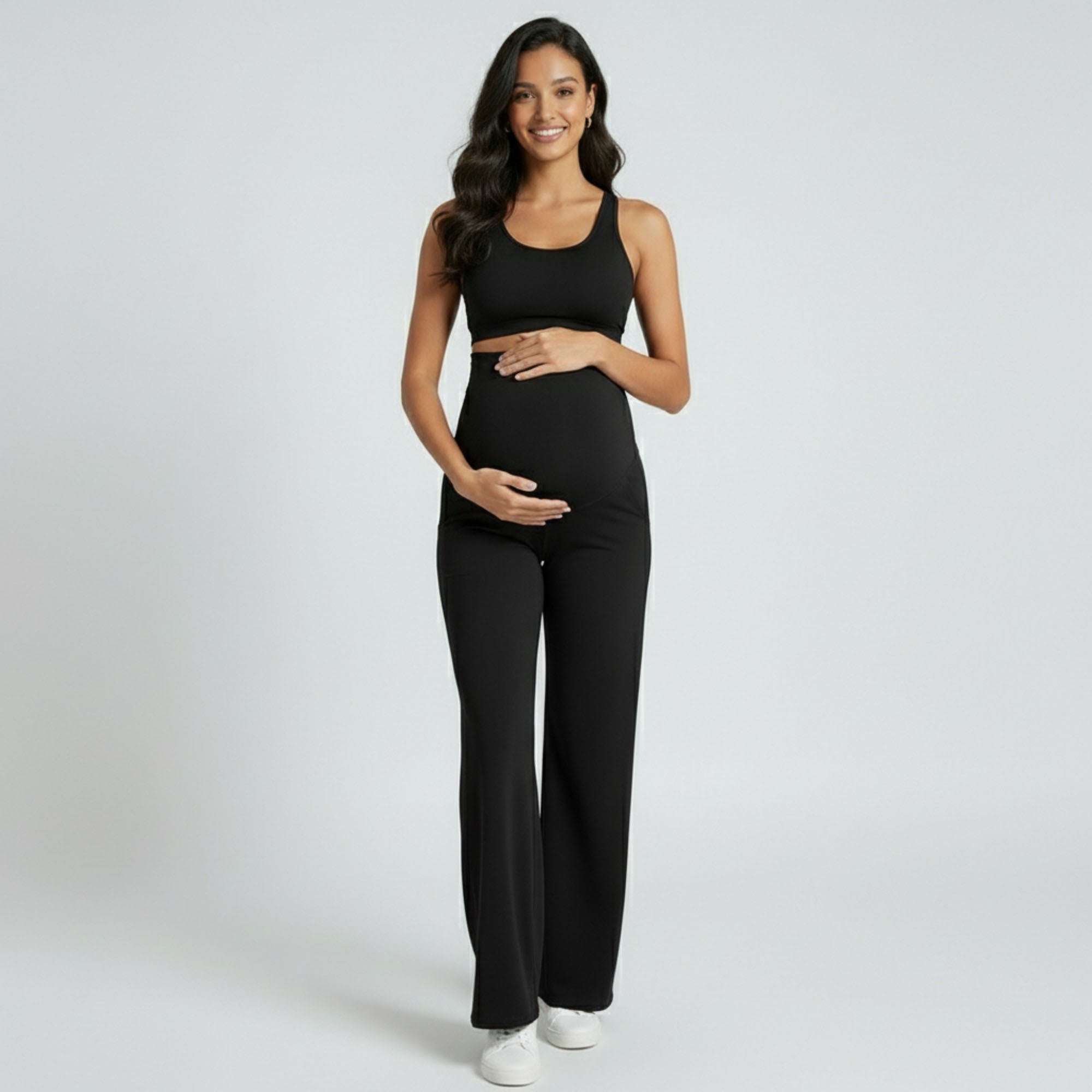 Anna-Kaci Women's High Waist Maternity Wide Leg Pants with Over Belly Panel Soft Stretch Lounge Pants