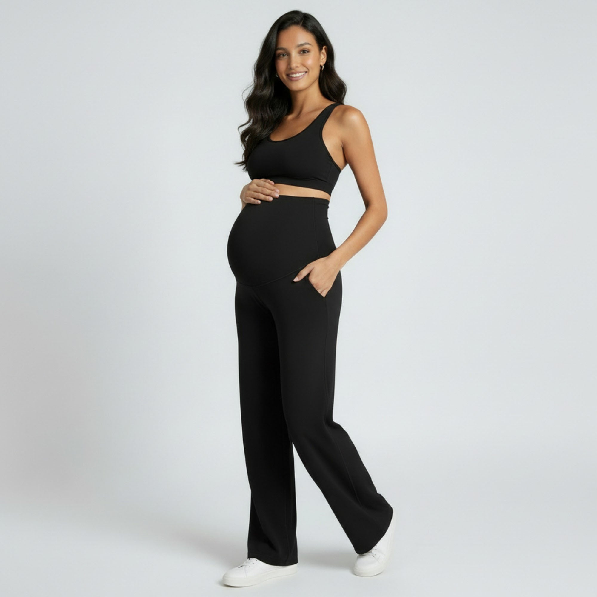 Anna-Kaci Women's High Waist Maternity Wide Leg Pants with Over Belly Panel Soft Stretch Lounge Pants