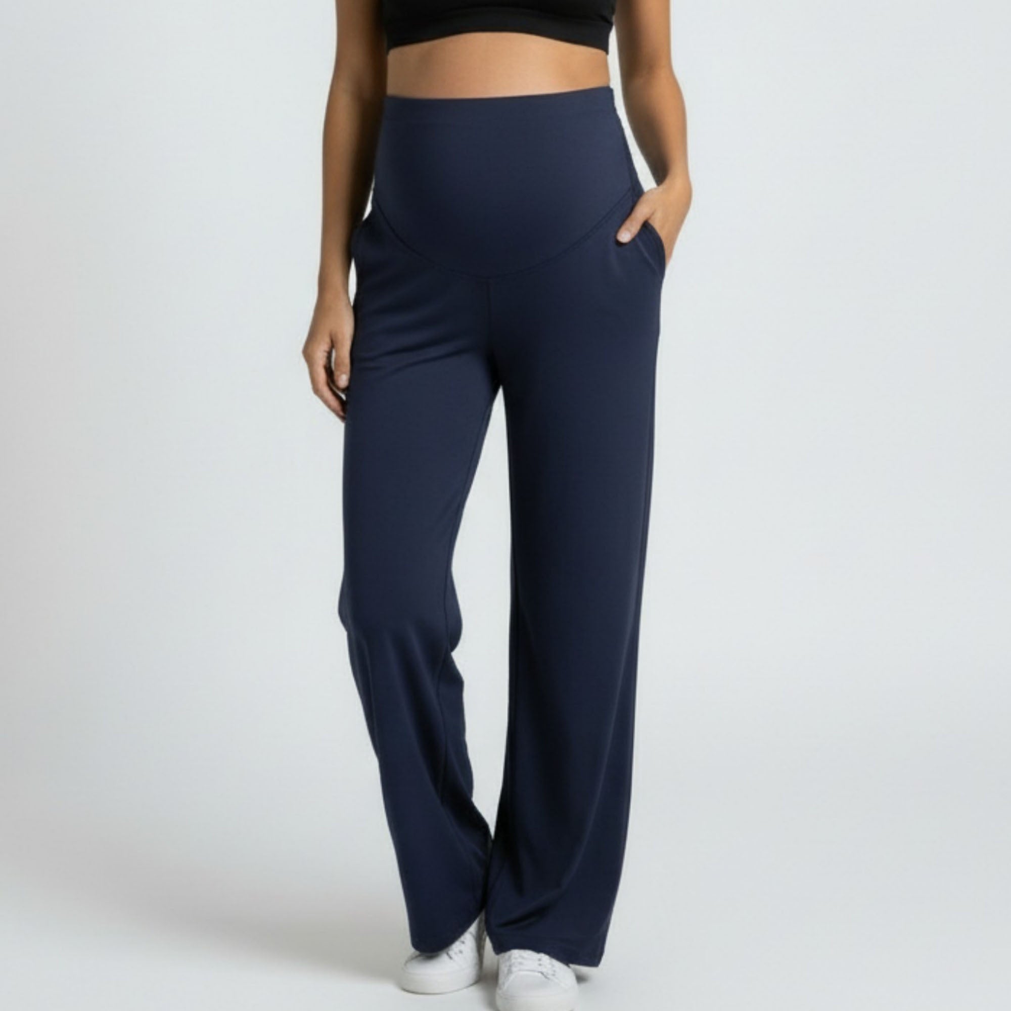 Anna-Kaci Women's High Waist Maternity Wide Leg Pants with Over Belly Panel Soft Stretch Lounge Pants