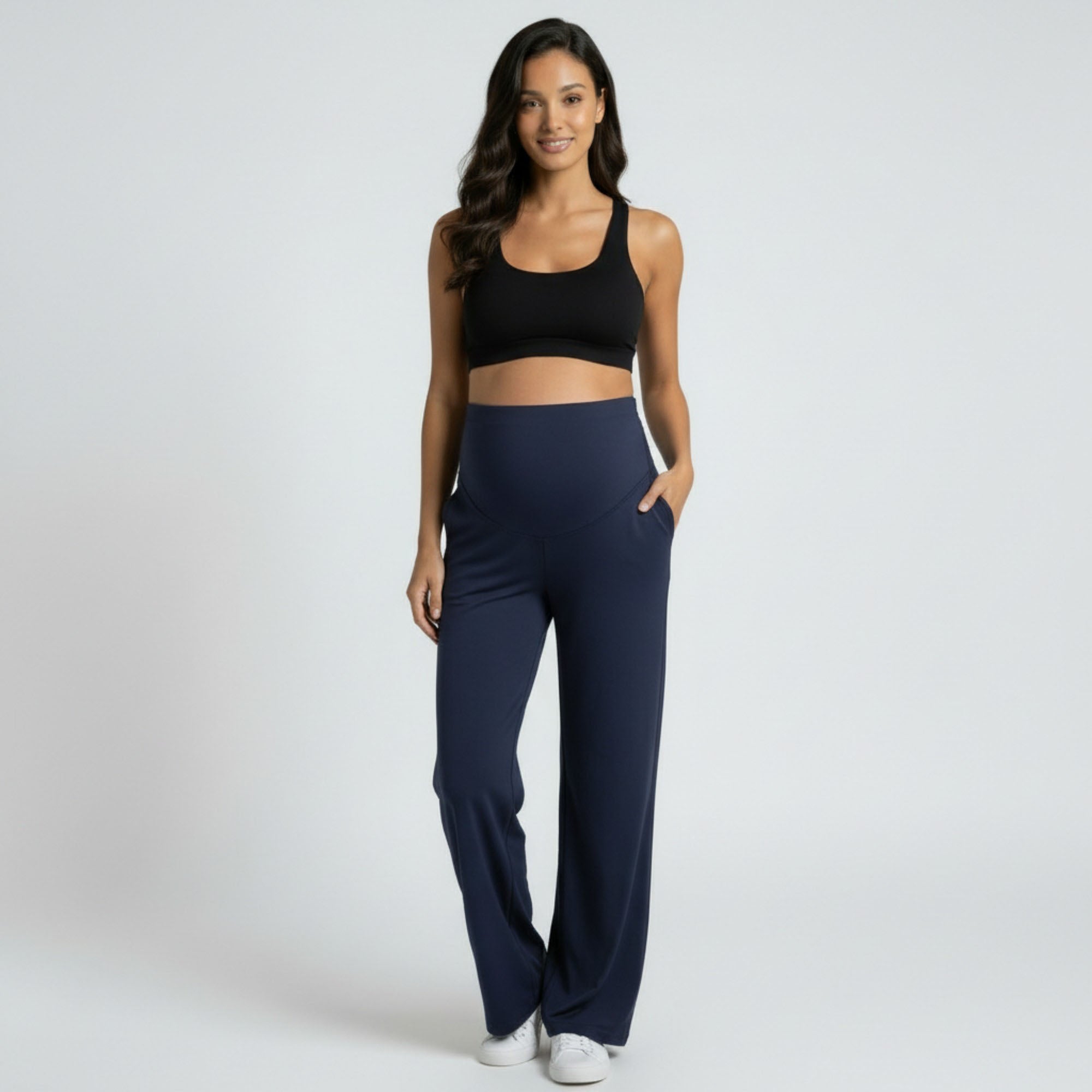 Anna-Kaci Women's High Waist Maternity Wide Leg Pants with Over Belly Panel Soft Stretch Lounge Pants