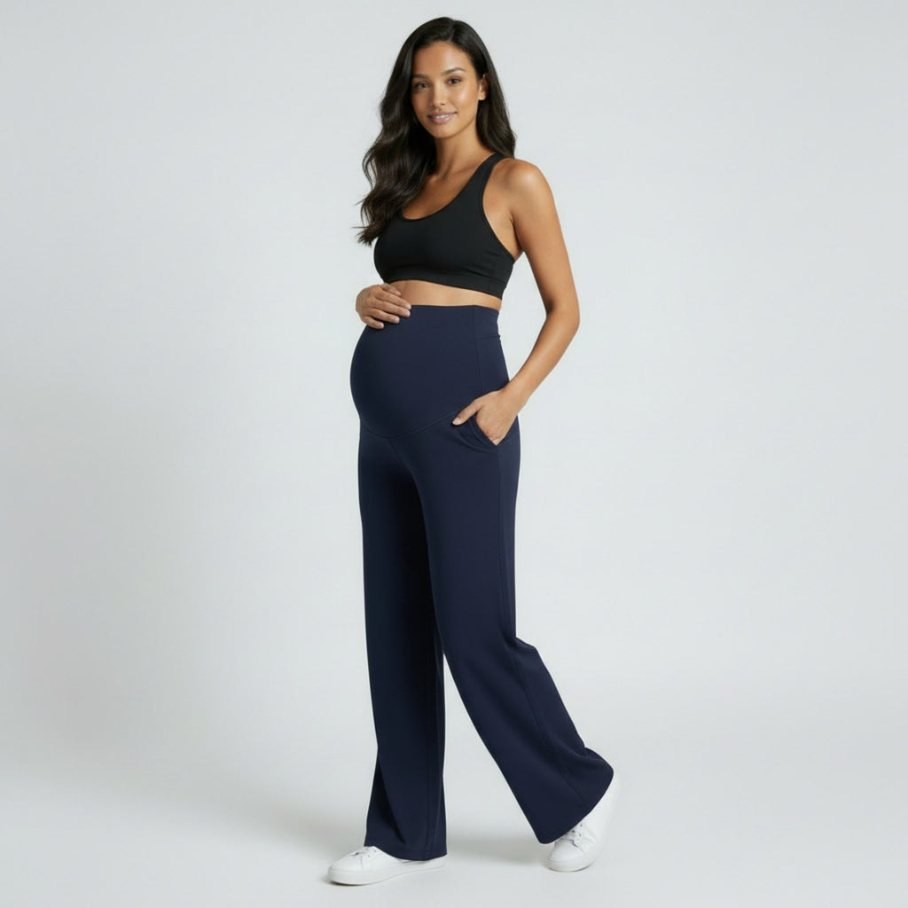 Anna-Kaci Women's High Waist Maternity Wide Leg Pants with Over Belly Panel Soft Stretch Lounge Pants