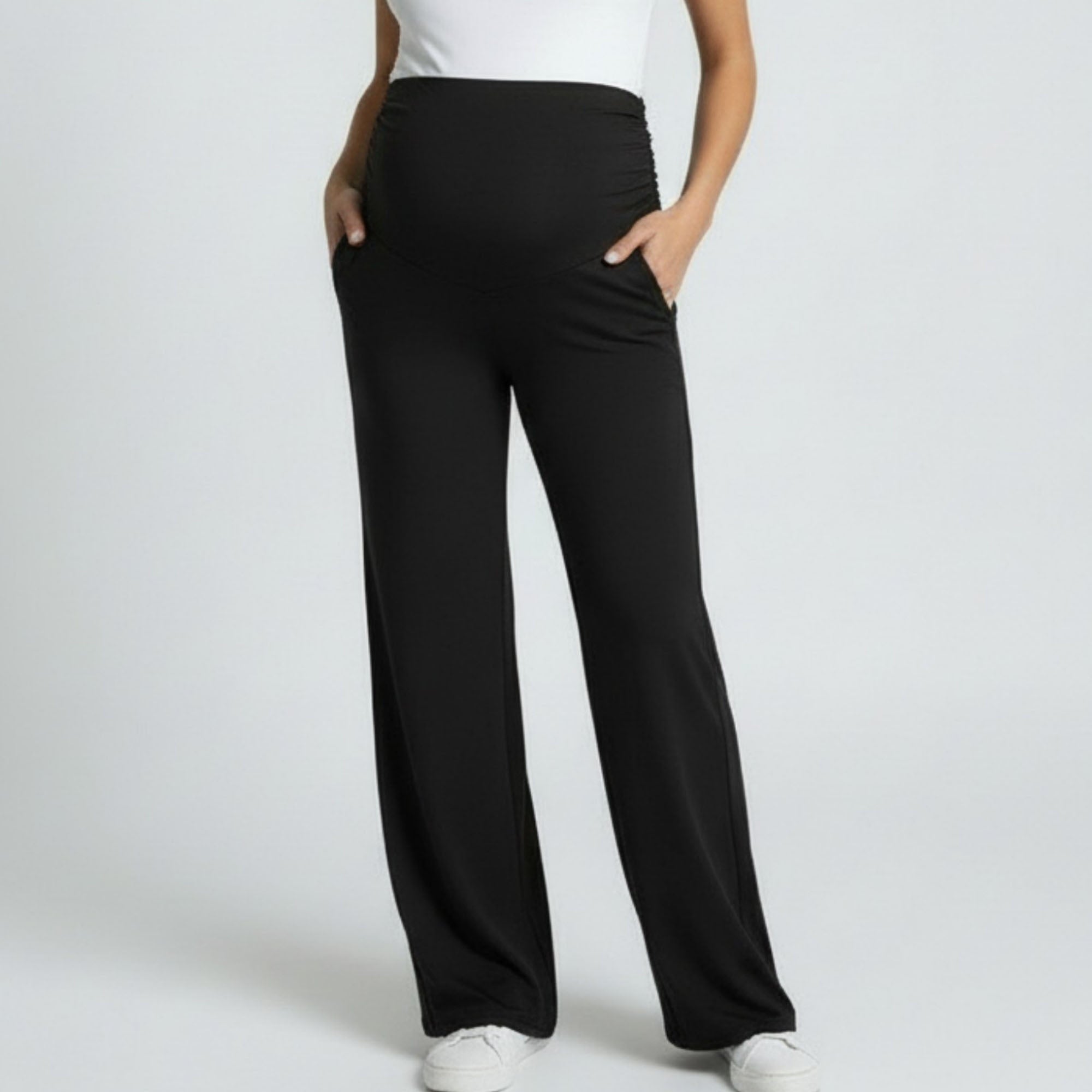 Anna-Kaci Women's High Waist Maternity Wide Leg Pants with Over Belly Panel Stretch Loose Fit Lounge Pants