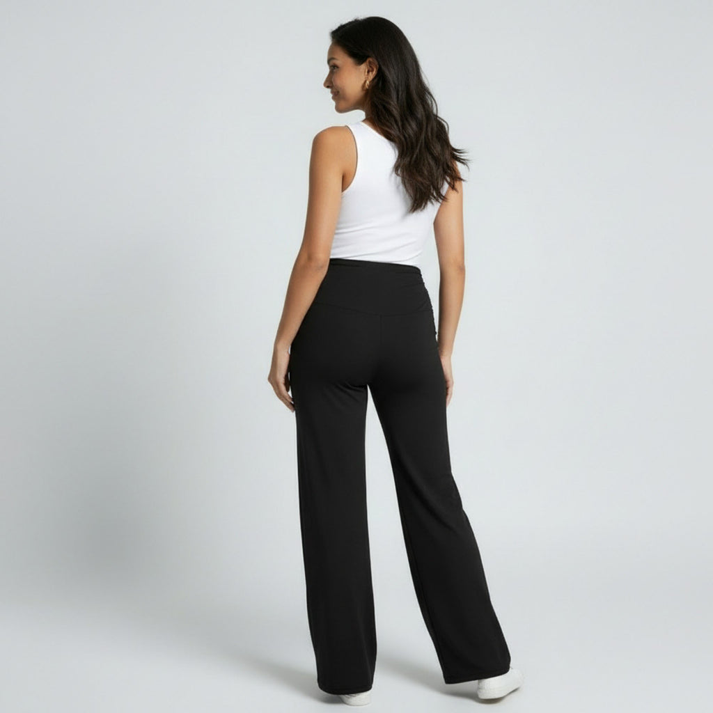 Anna-Kaci Women's High Waist Maternity Wide Leg Pants with Over Belly Panel Stretch Loose Fit Lounge Pants