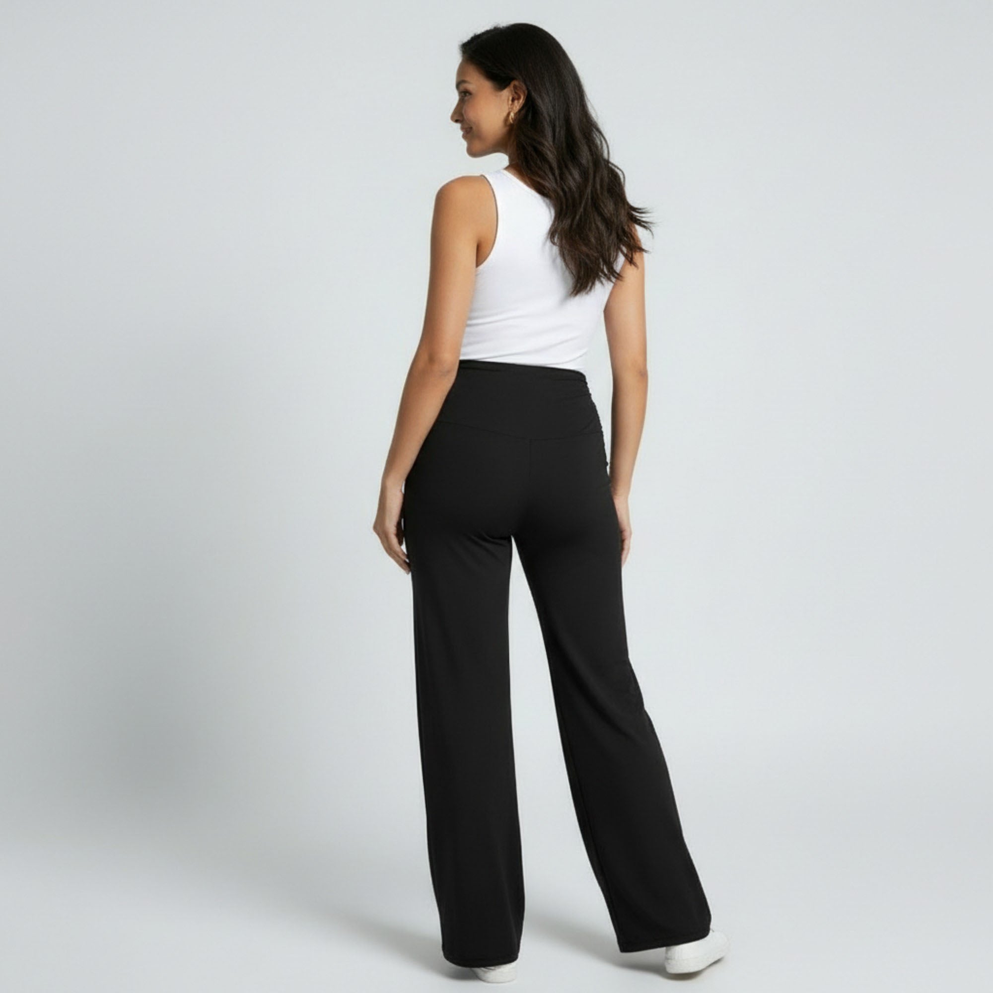 Anna-Kaci Women's High Waist Maternity Wide Leg Pants with Over Belly Panel Stretch Loose Fit Lounge Pants