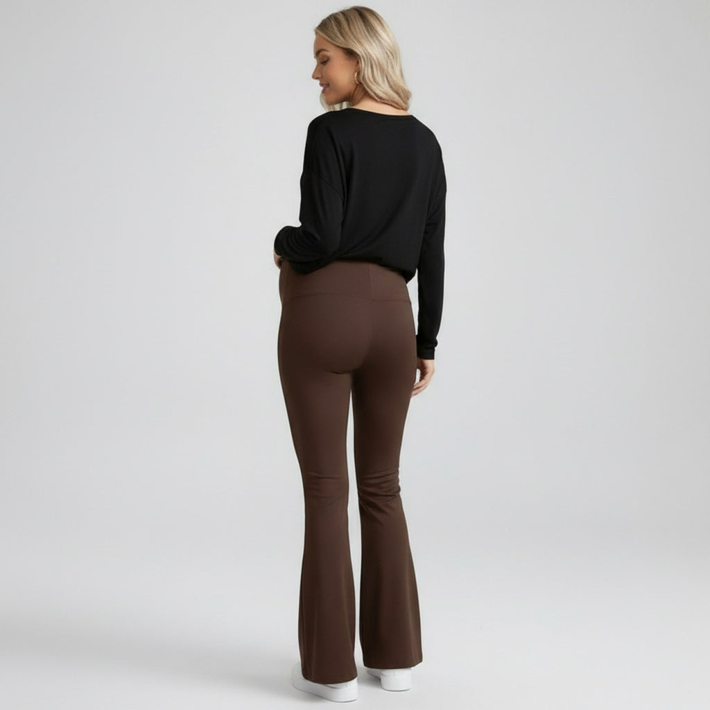 Anna-Kaci Women's High Waist Maternity Flare Pants with Over Belly Panel Stretch Fitted Bootcut Lounge Pants