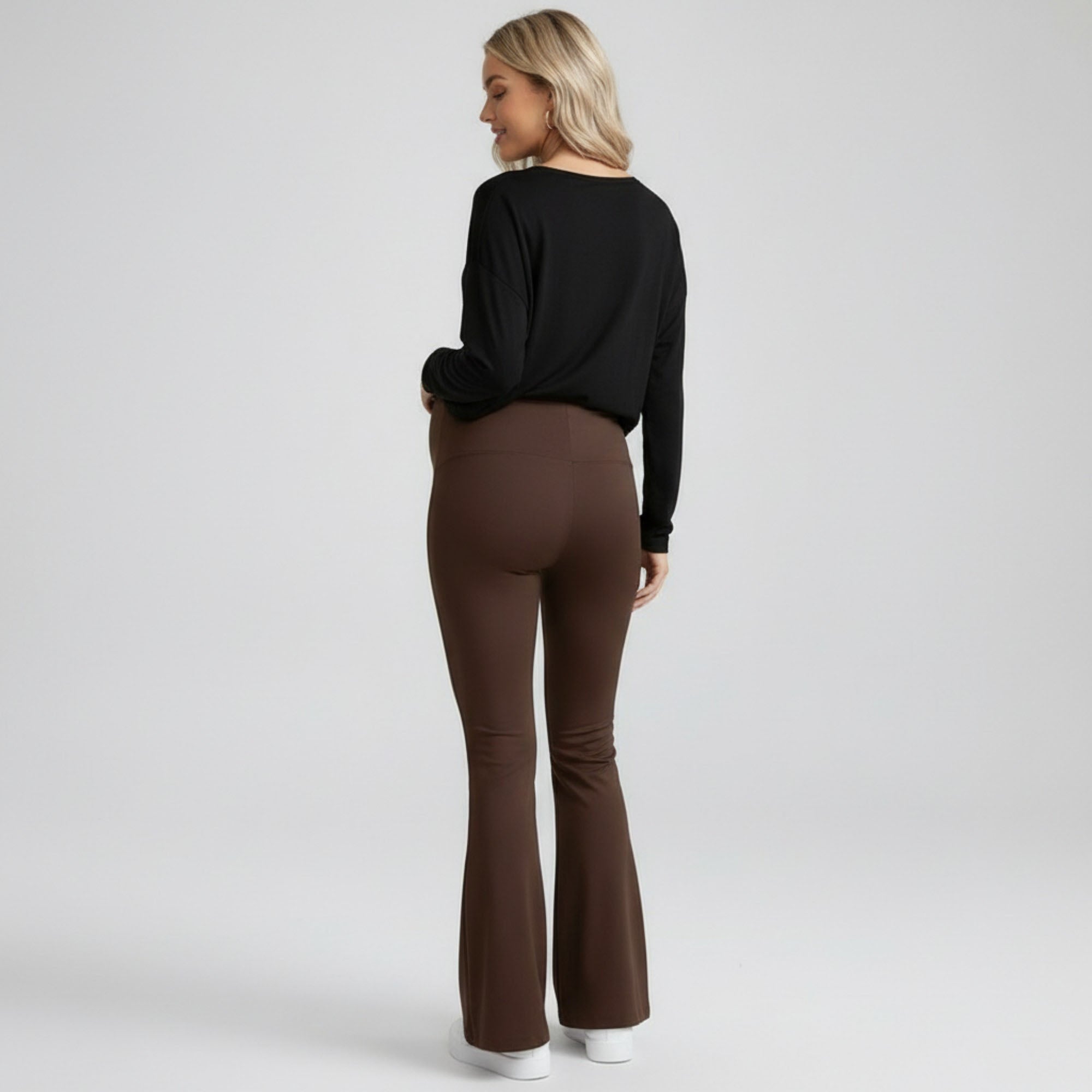 Anna-Kaci Women's High Waist Maternity Flare Pants with Over Belly Panel Stretch Fitted Bootcut Lounge Pants