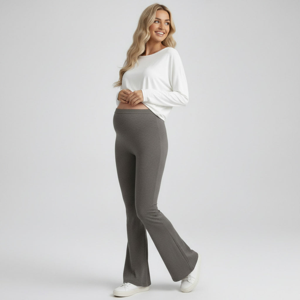 Anna-Kaci Women's High Waist Maternity Flare Pants with Over Belly Panel Stretch Fitted Bootcut Lounge Pants