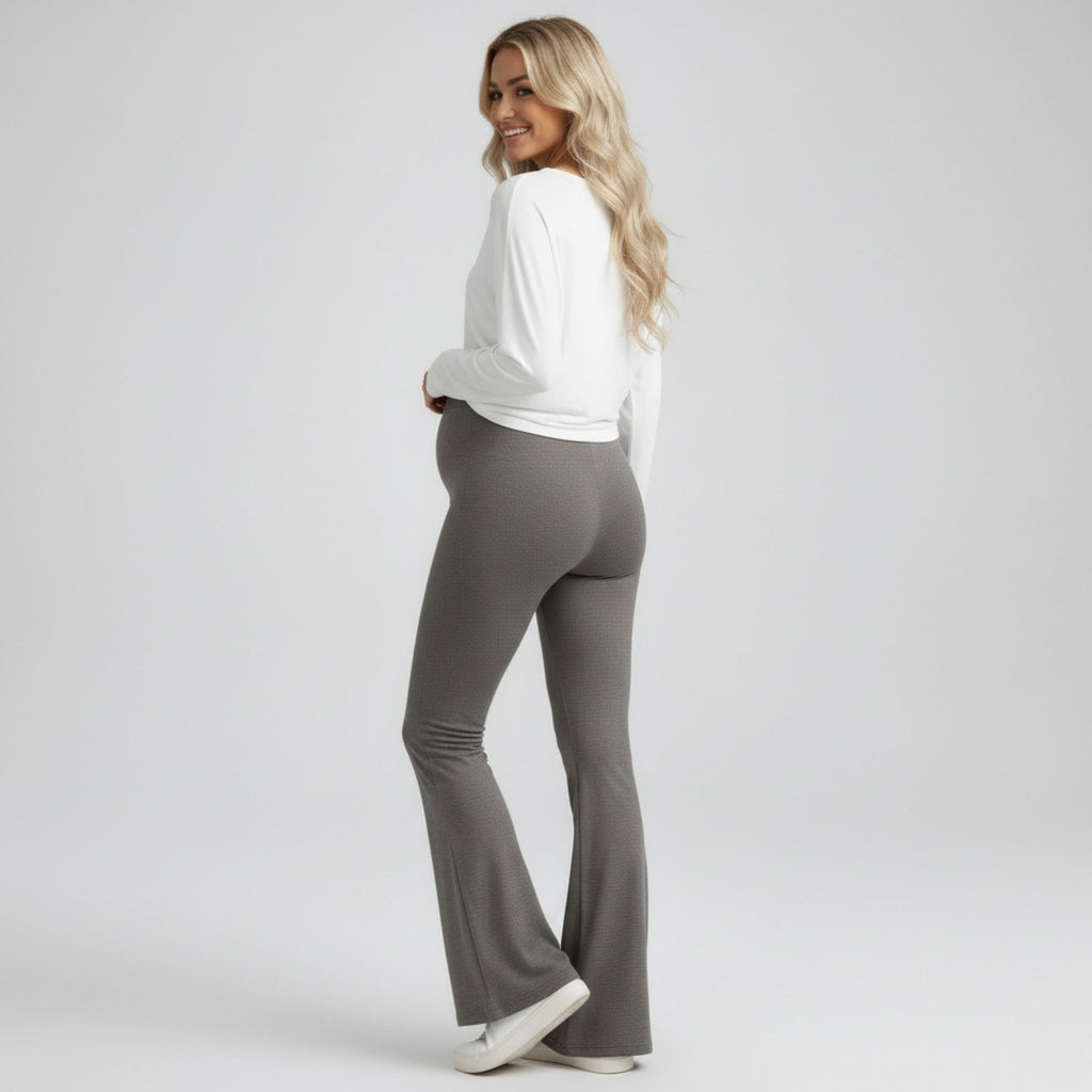 Anna-Kaci Women's High Waist Maternity Flare Pants with Over Belly Panel Stretch Fitted Bootcut Lounge Pants