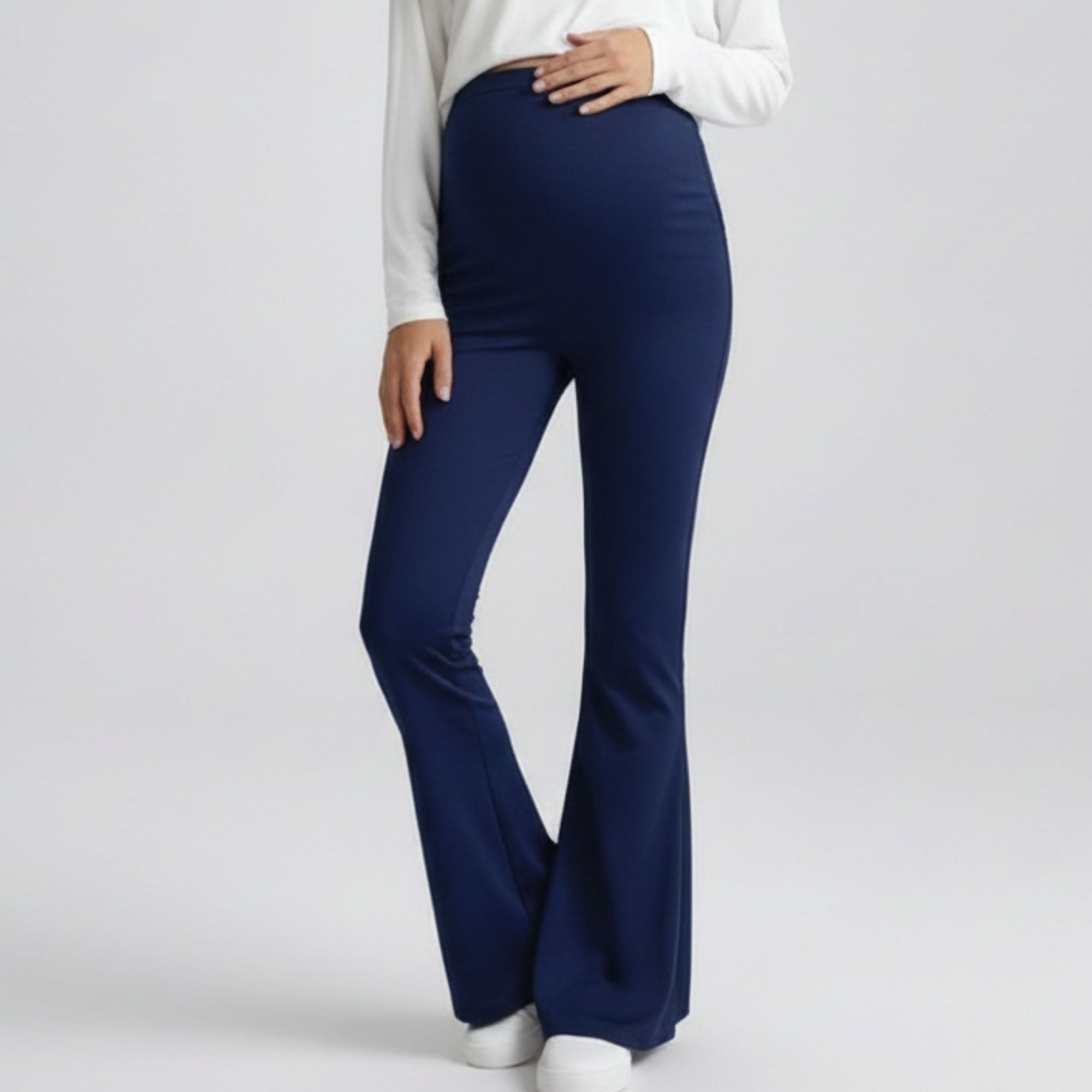 Anna-Kaci Women's High Waist Maternity Flare Pants with Over Belly Panel Stretch Fitted Bootcut Lounge Pants