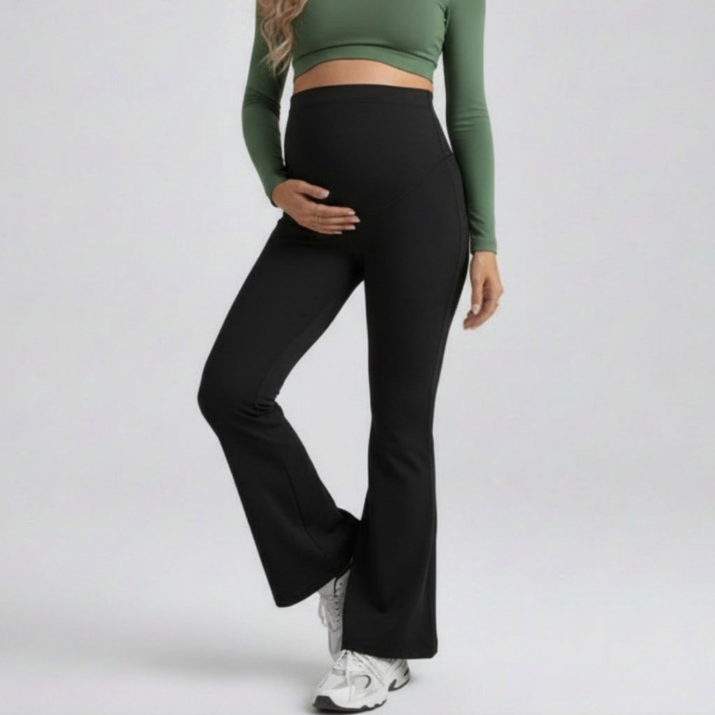 Anna-Kaci Women's High Waist Maternity Flare Leggings with Over Belly Panel Stretch Fitted Bootcut Pants