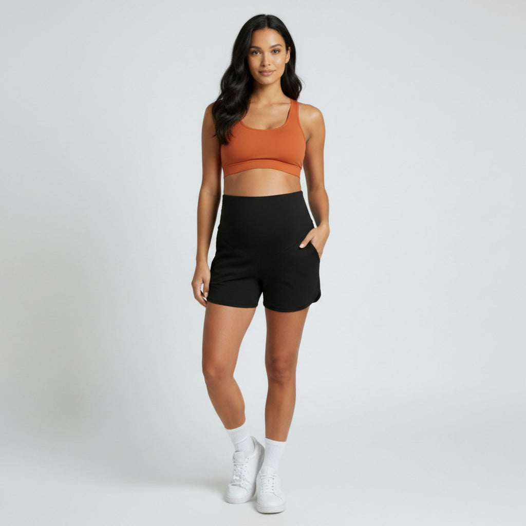 Anna-Kaci Women's Maternity Athletic Shorts with Over Belly Panel Built In Liner Stretch Workout Shorts