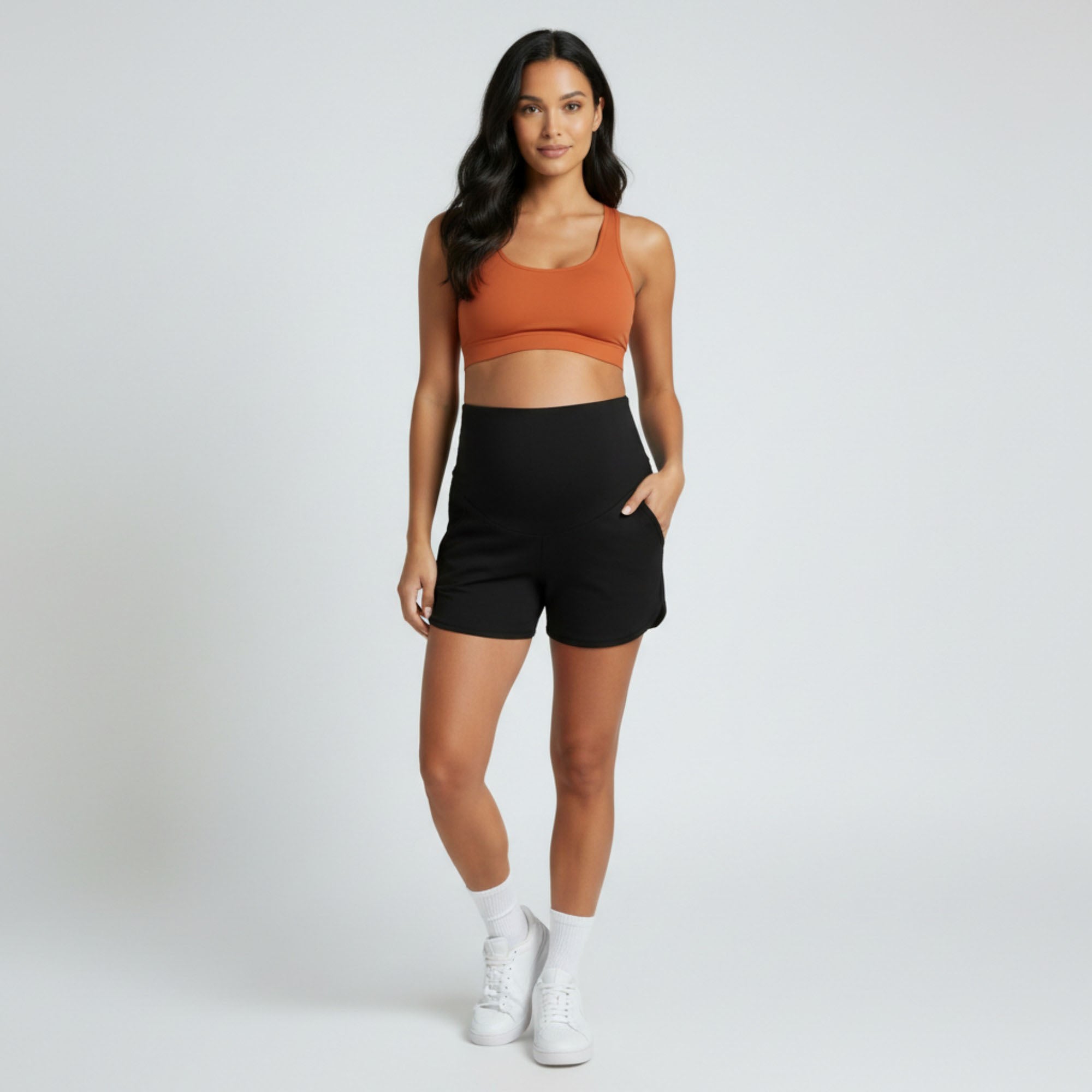Anna-Kaci Women's Maternity Athletic Shorts with Over Belly Panel Built In Liner Stretch Workout Shorts