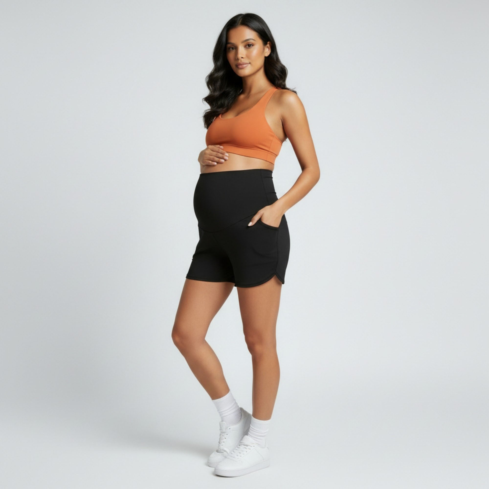 Anna-Kaci Women's Maternity Athletic Shorts with Over Belly Panel Built In Liner Stretch Workout Shorts