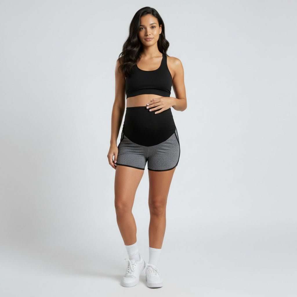 Anna-Kaci Women's Maternity Athletic Shorts with Over Belly Panel Built In Liner Stretch Workout Shorts