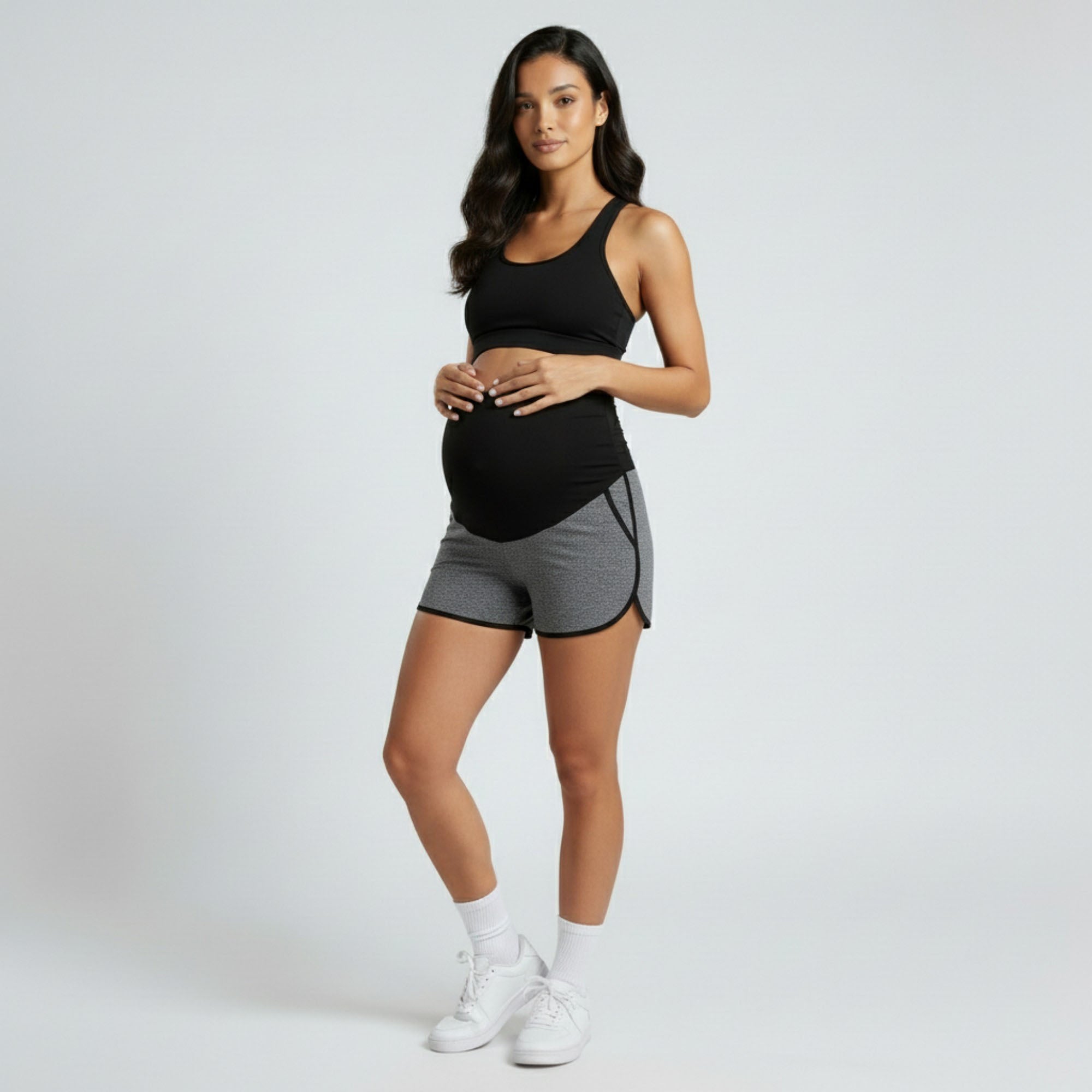 Anna-Kaci Women's Maternity Athletic Shorts with Over Belly Panel Built In Liner Stretch Workout Shorts