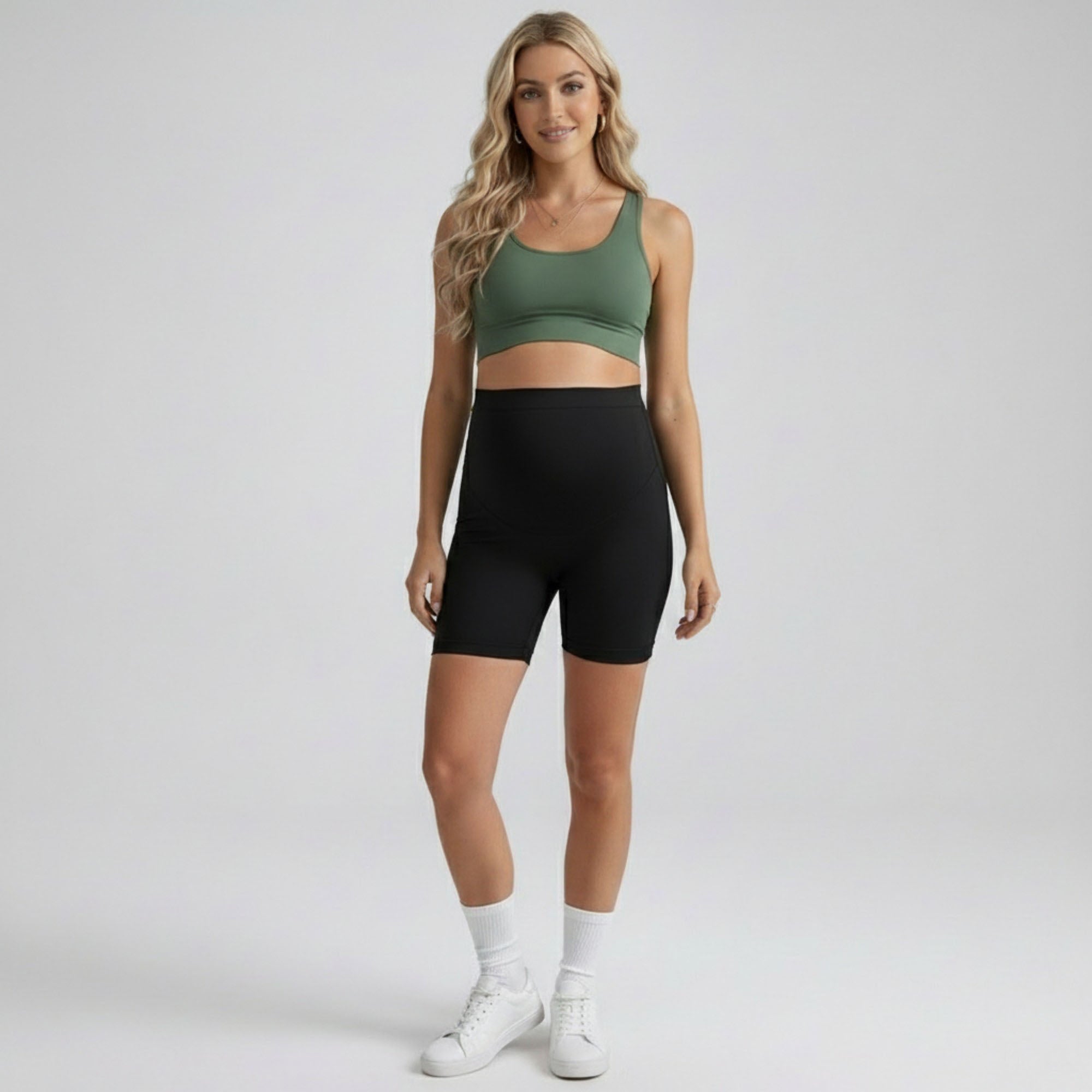 Anna-Kaci Women's High Waist Maternity Bike Shorts with Over Belly Panel Smooth Stretch Activewear Shorts