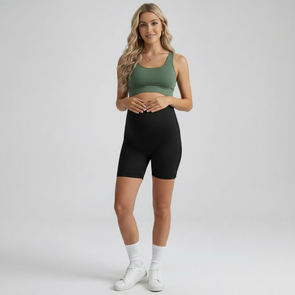 Anna-Kaci Women's High Waist Maternity Bike Shorts with Over Belly Panel Smooth Stretch Activewear Shorts