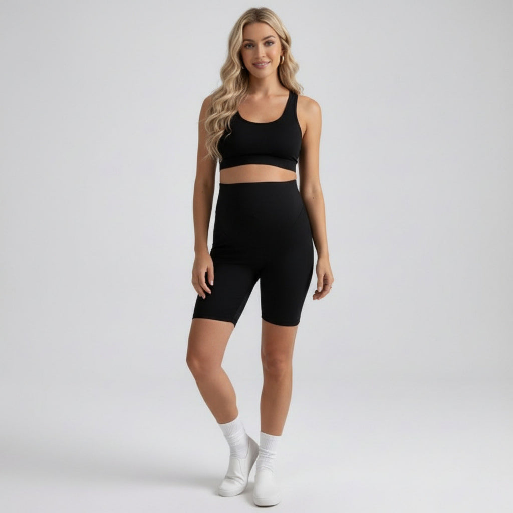 Anna-Kaci Women's High Waist Maternity Bike Shorts with Over Belly Panel Stretch Fitted Activewear Shorts