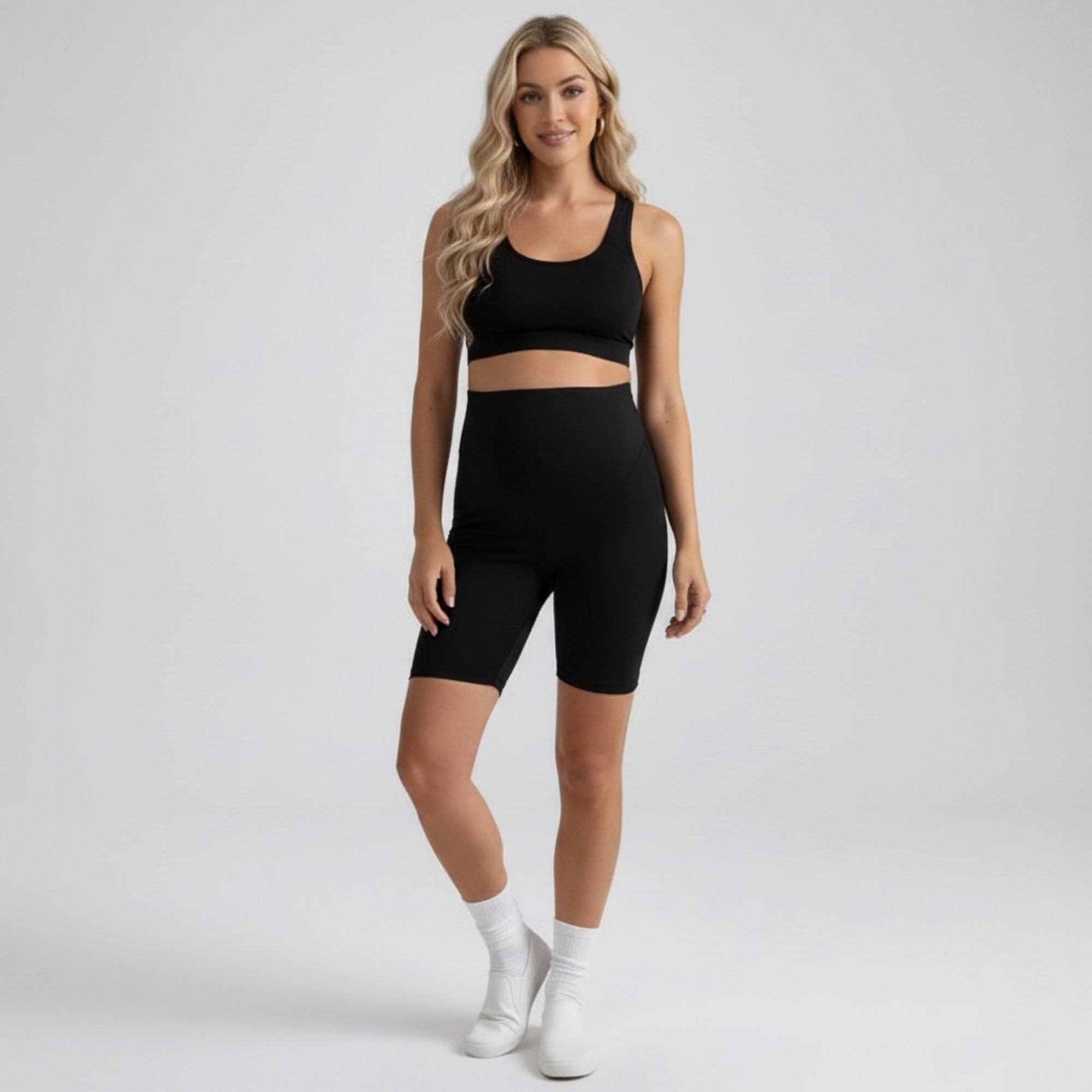 Anna-Kaci Women's High Waist Maternity Bike Shorts with Over Belly Panel Stretch Fitted Activewear Shorts