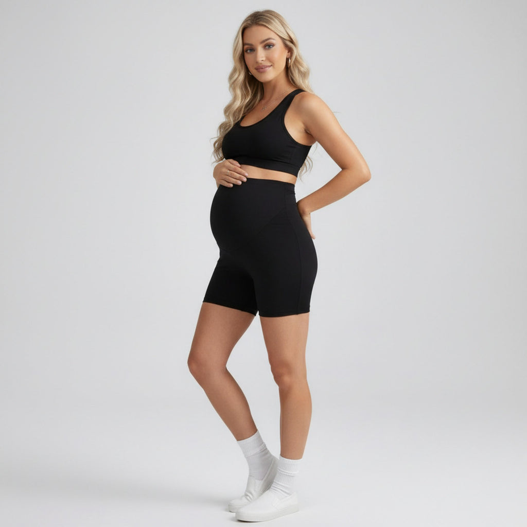 Anna-Kaci Women's High Waist Maternity Bike Shorts with Over Belly Panel Stretch Fitted Activewear Shorts