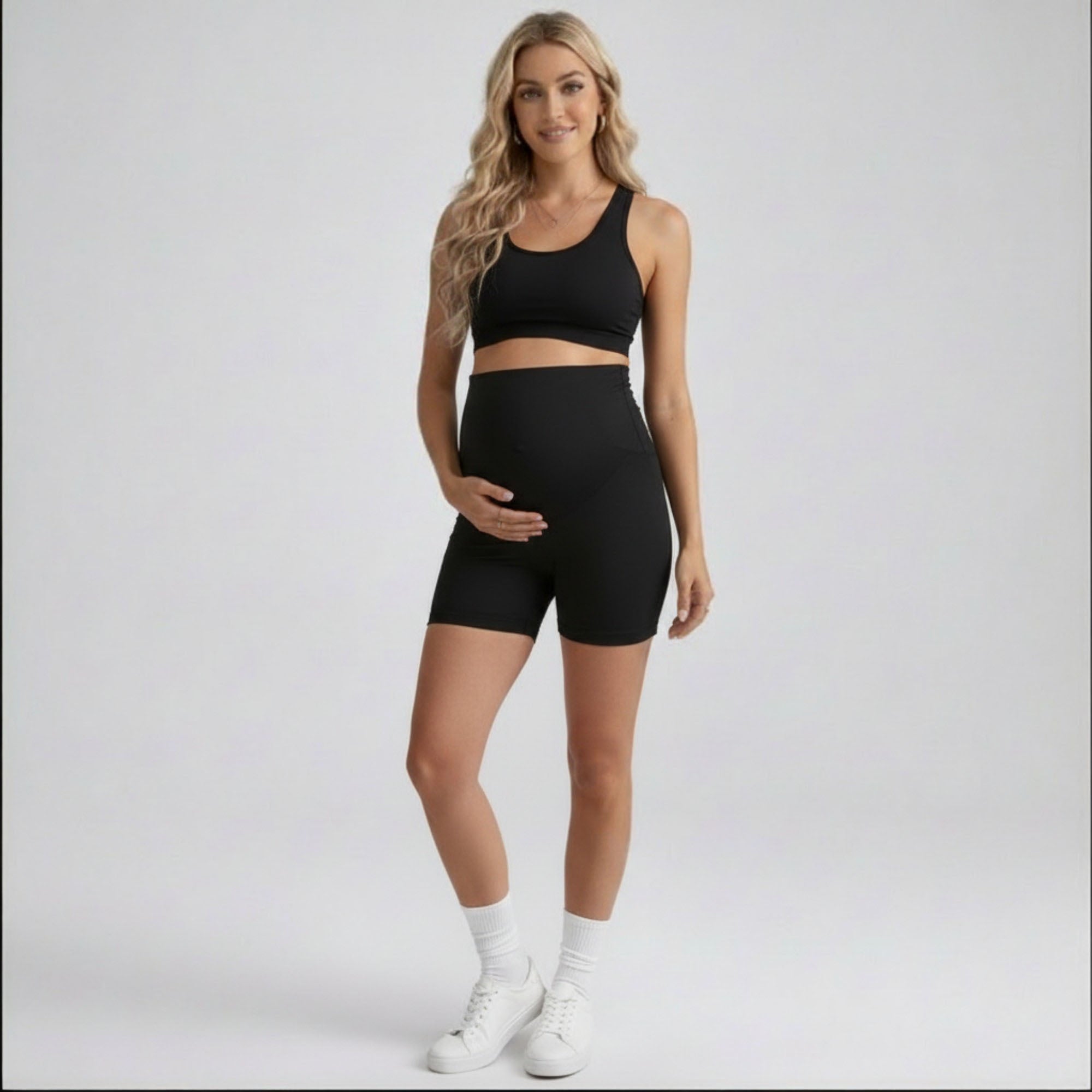 Anna-Kaci Women's High Waist Maternity Bike Shorts with Over Belly Panel Stretch Fitted Activewear Shorts