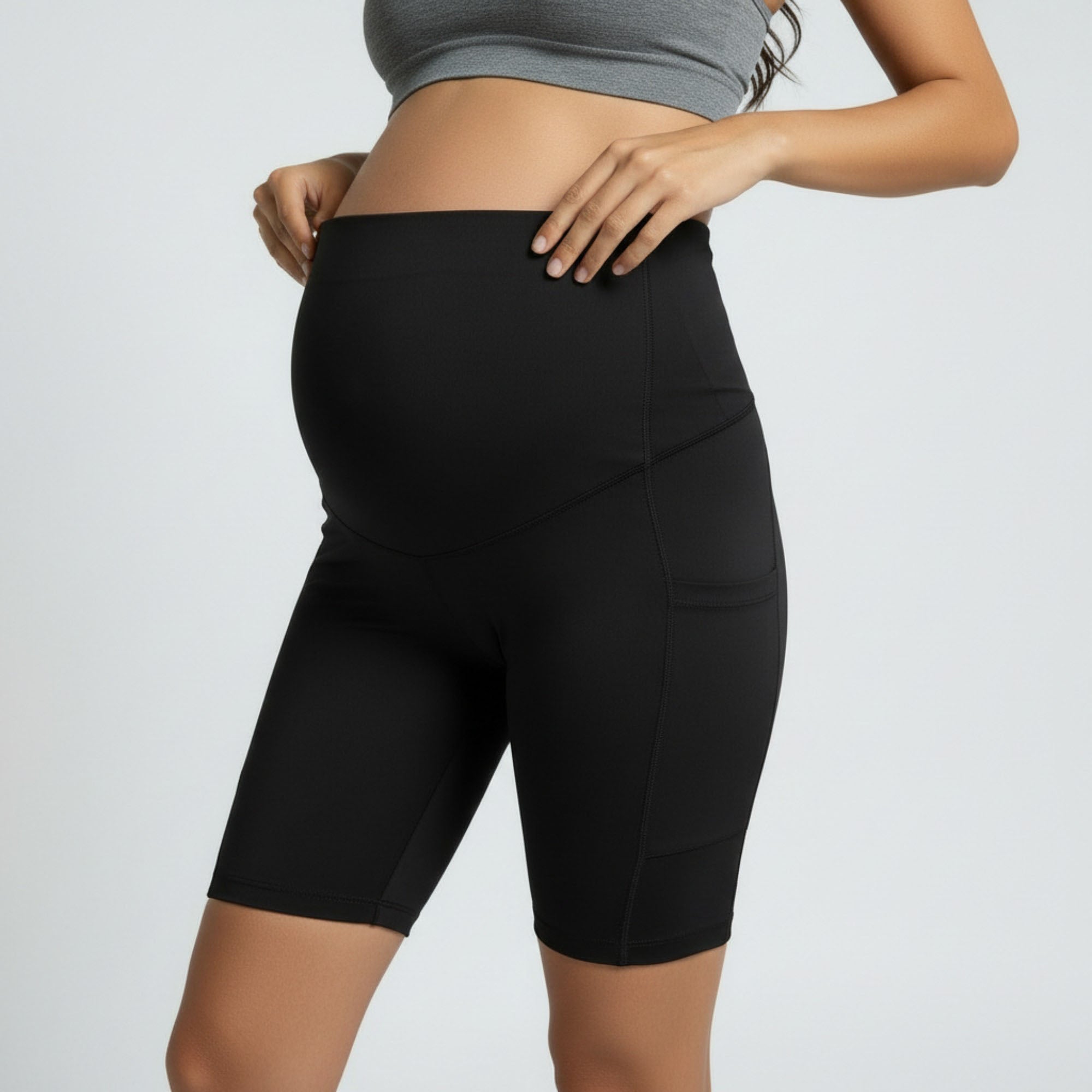 Anna-Kaci Women's High Waist Maternity Bike Shorts with Over Belly Panel Stretch Activewear Workout Shorts