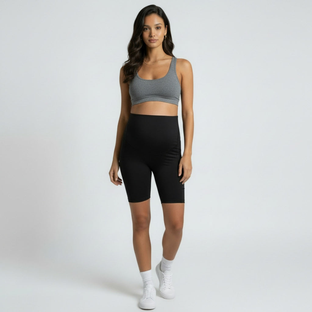 Anna-Kaci Women's High Waist Maternity Bike Shorts with Over Belly Panel Stretch Activewear Workout Shorts