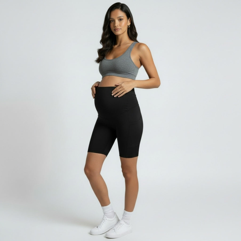 Anna-Kaci Women's High Waist Maternity Bike Shorts with Over Belly Panel Stretch Activewear Workout Shorts