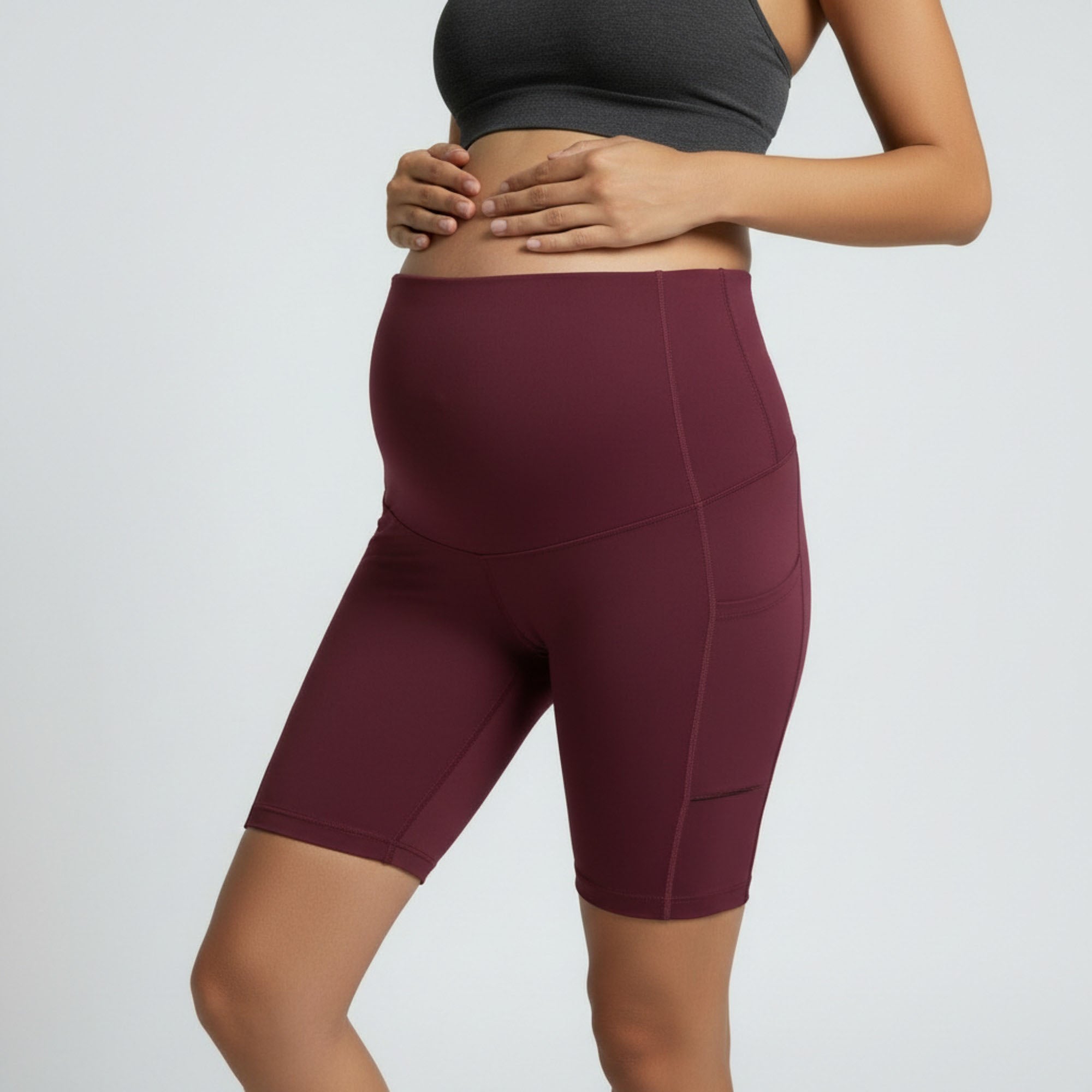 Anna-Kaci Women's High Waist Maternity Bike Shorts with Over Belly Panel Stretch Activewear Workout Shorts