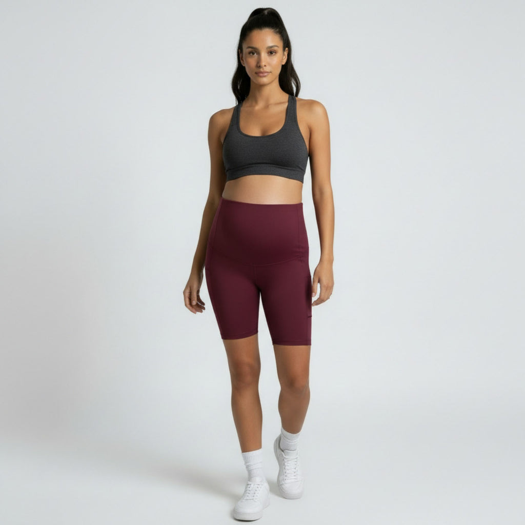 Anna-Kaci Women's High Waist Maternity Bike Shorts with Over Belly Panel Stretch Activewear Workout Shorts